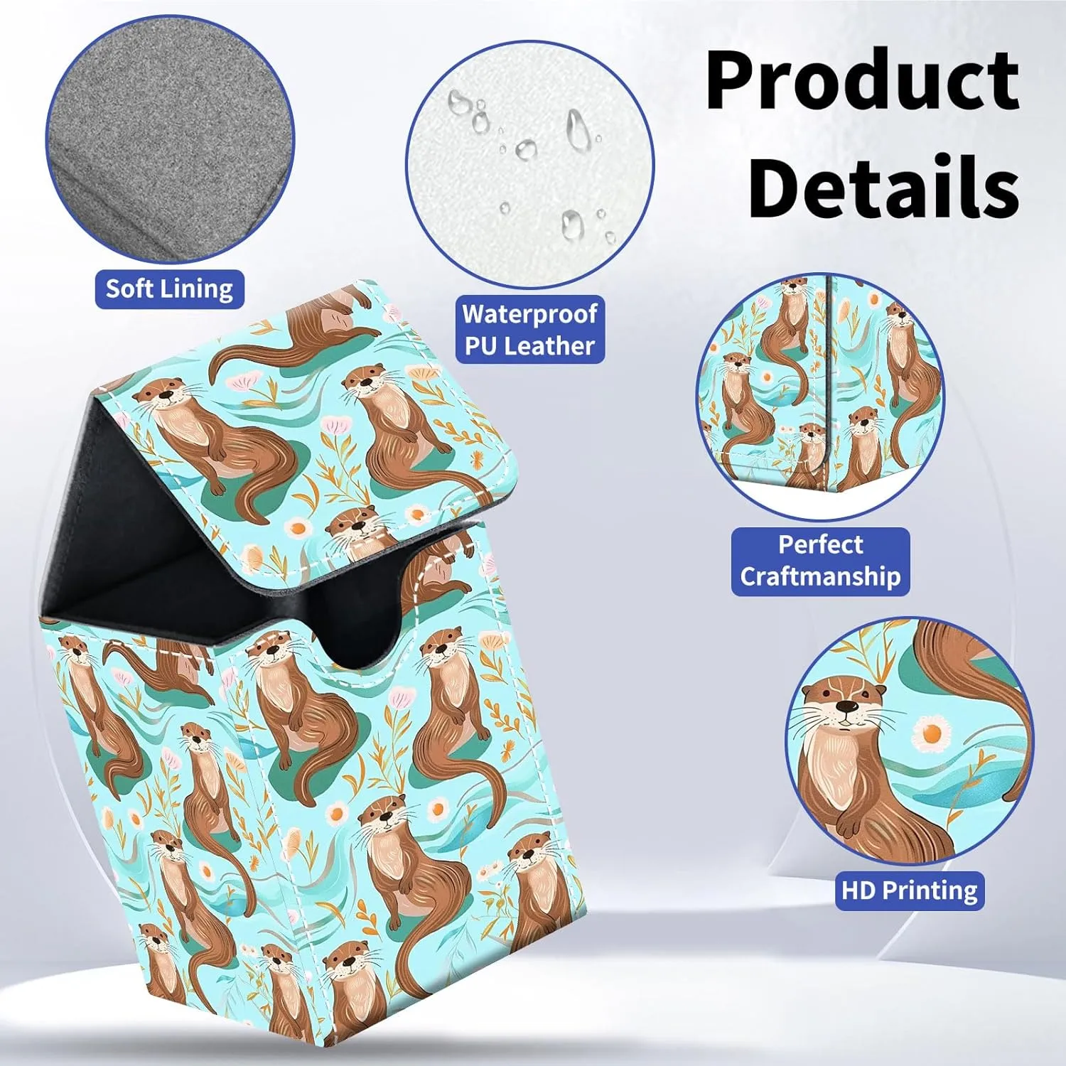 Card Deck Box for Trading Cards, MTG Deck Box Fits 100  Single Sleeved Cards, PU Leather Strong Magnet Card Deck Case Holder for Magic Commander TCG CCG, Otter Pattern