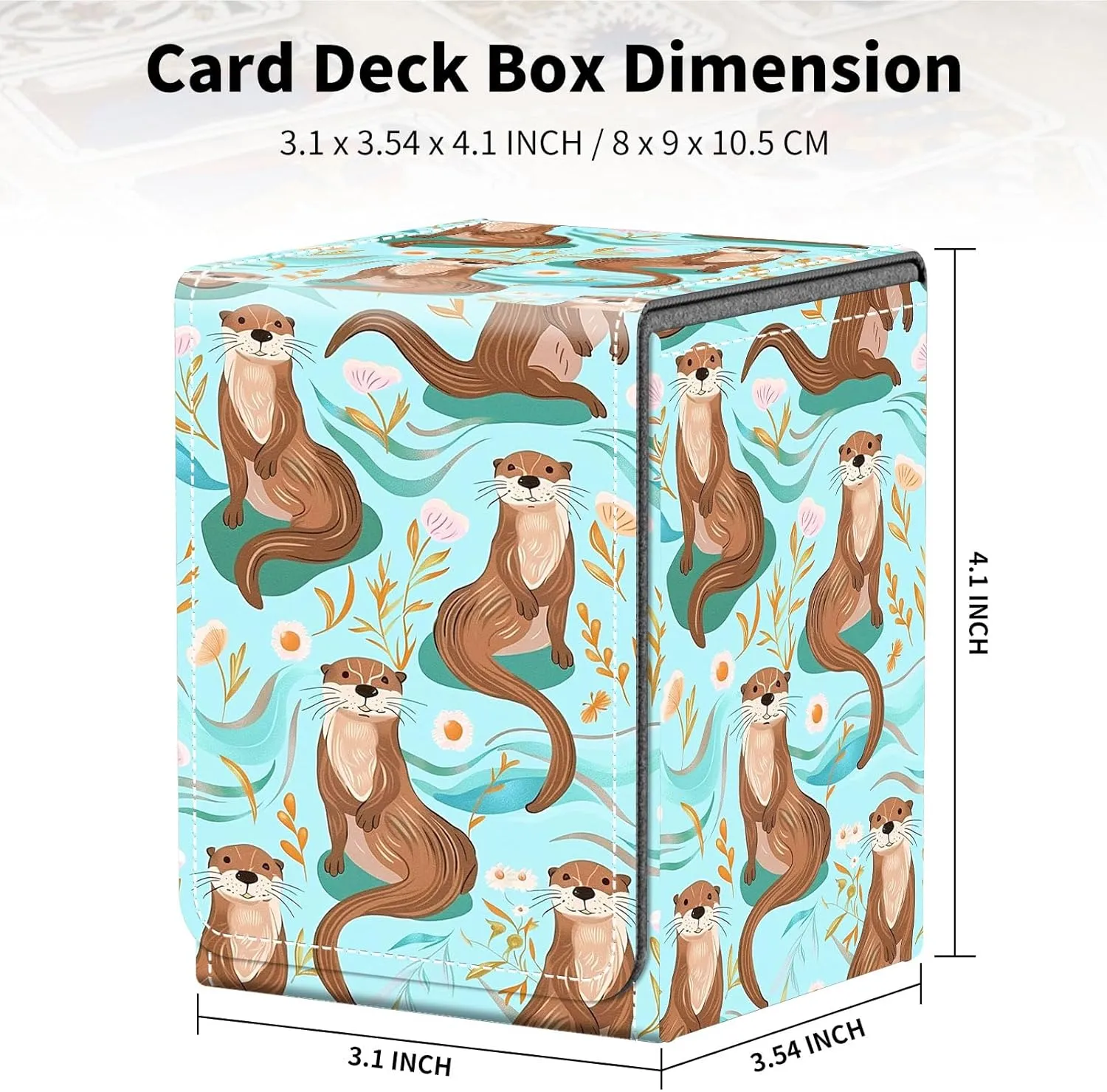 Card Deck Box for Trading Cards, MTG Deck Box Fits 100  Single Sleeved Cards, PU Leather Strong Magnet Card Deck Case Holder for Magic Commander TCG CCG, Otter Pattern