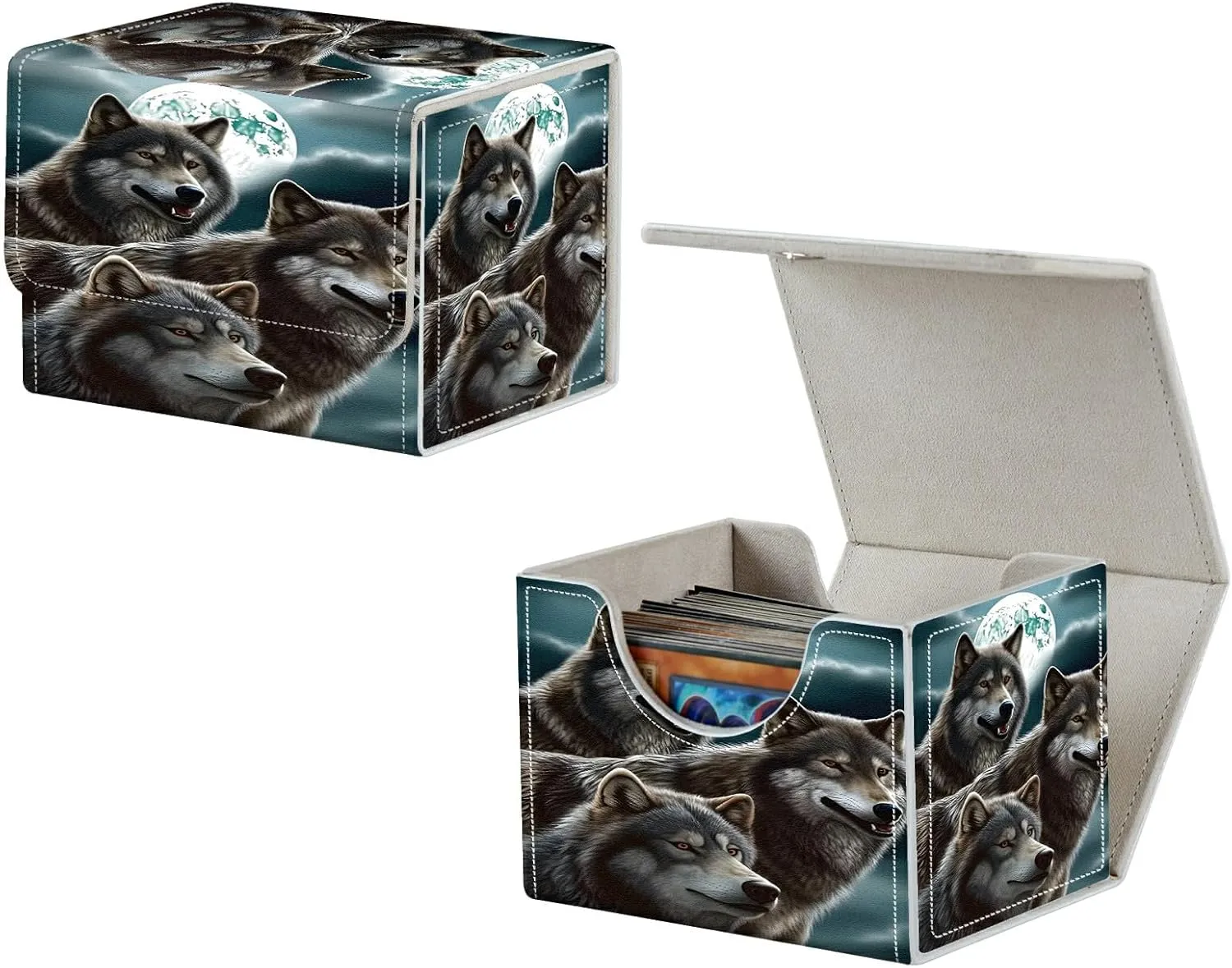 Card Deck Box, MTG Commander Deck Box for Trading Cards, 100  Sleeved Cards with PU Leather Magnetic Card Storage Box for TCG CCG Magic Cards - Wolfs