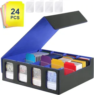 Card Deck Case for Trading Cards, PU Leather Magic Cards Storage Box 3000 , Card Deck Box with Divider Tabs & Magnetic Closure Card Holder, Magic Card Protectors Fits for YuGiOh, MTG Cards (Blue)