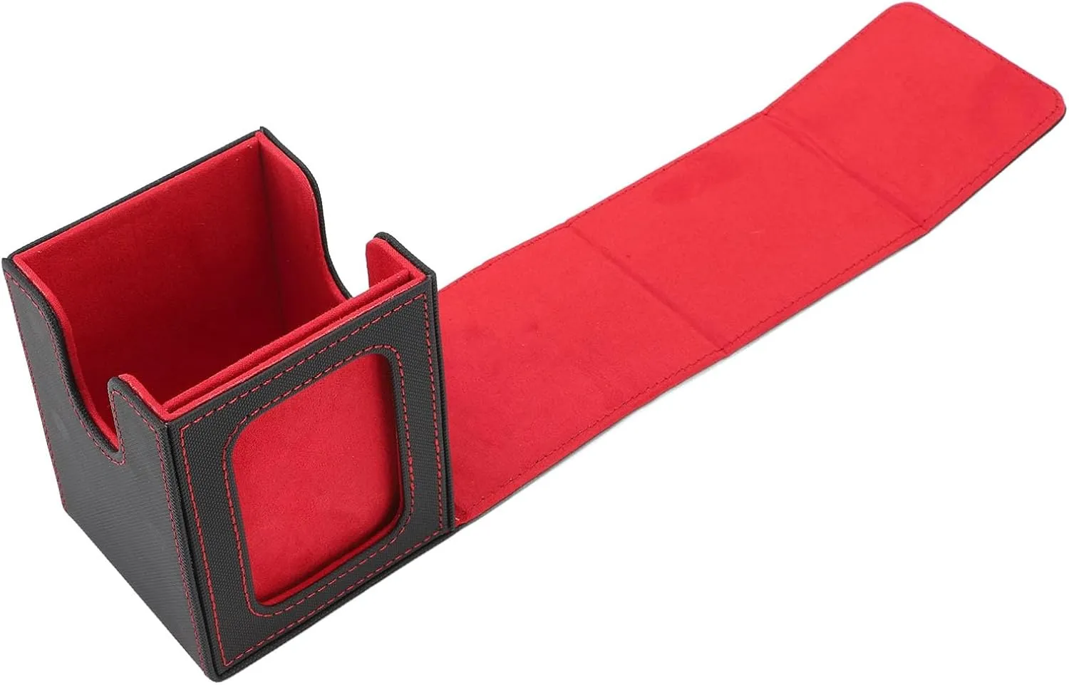 Card Deck Case, Versatile Compatibility Wide Mouth U Shaped Opening Card Storage Box Double Layer Construction Ample Space Secure Magnetic Closure for Travel (Black Red)