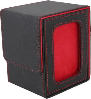 Card Deck Case, Versatile Compatibility Wide Mouth U Shaped Opening Card Storage Box Double Layer Construction Ample Space Secure Magnetic Closure for Travel (Black Red)