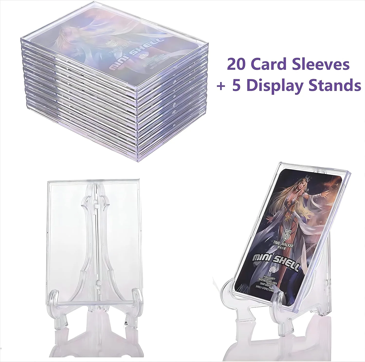 Card Sleeves, Trading Cards Sleeves Kit - 20 Hard Plastic Covers Soft Clear Card Sleeves   5 Display Stand - Basketball, Football, Baseball,Game Card Protectors, White