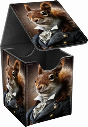 Card Deck Box, Card Storage Box Fits 100  Single Sleeved, Large Capacity PU Leather Card Storage Box with Strong Magnet for Magic Commander TCG CCG, Squirrel