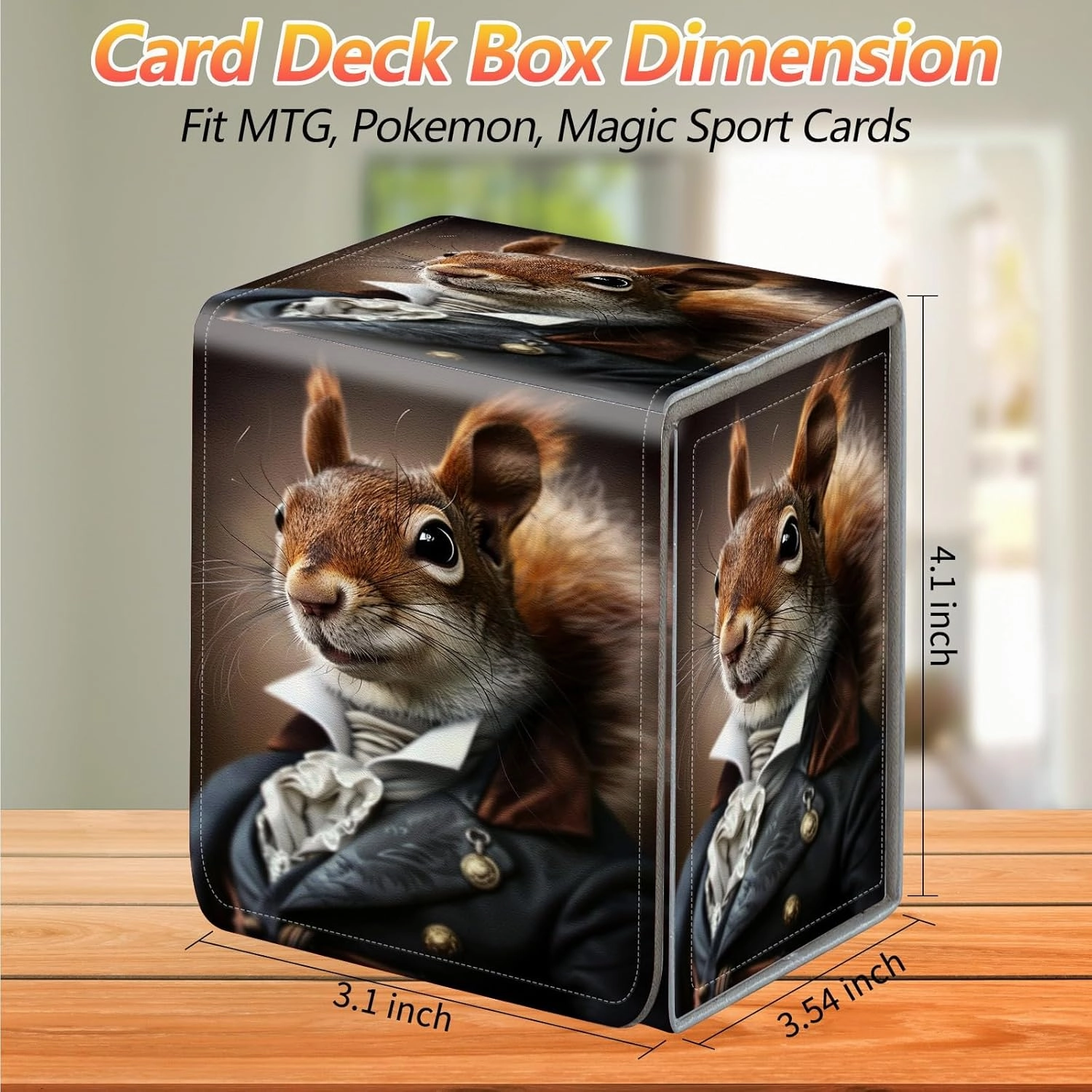 Card Deck Box, Card Storage Box Fits 100  Single Sleeved, Large Capacity PU Leather Card Storage Box with Strong Magnet for Magic Commander TCG CCG, Squirrel