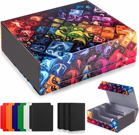 Card Deck Box compatible with MTG Card - Holds 1800  Cards, Card Deck Case, Card Storage Box fits TCG/PTCG/YGO Cards and Sport Cards with 10 Dividers - Ethereal Elemental Grid