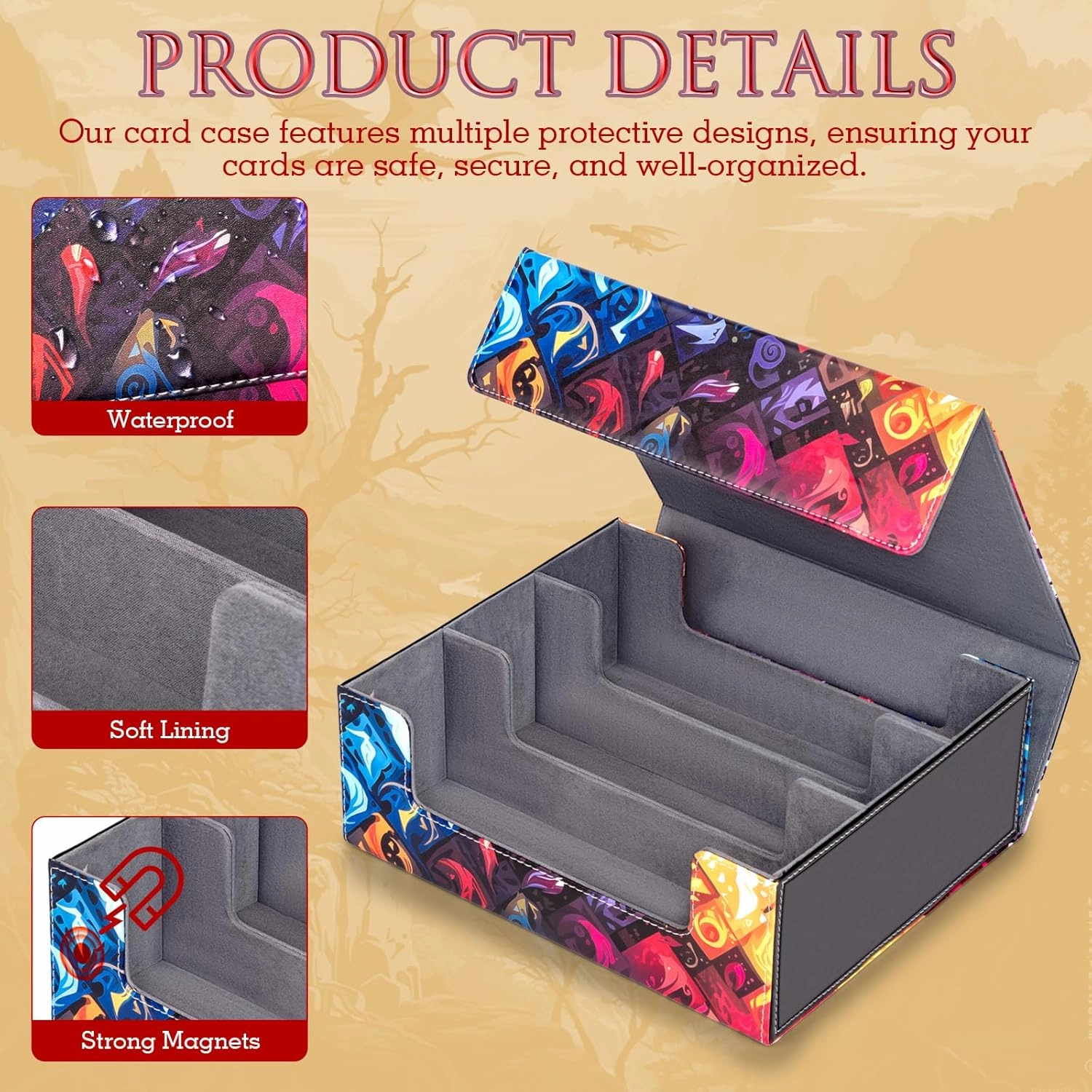 Card Deck Box compatible with MTG Card - Holds 1800  Cards, Card Deck Case, Card Storage Box fits TCG/PTCG/YGO Cards and Sport Cards with 10 Dividers - Ethereal Elemental Grid
