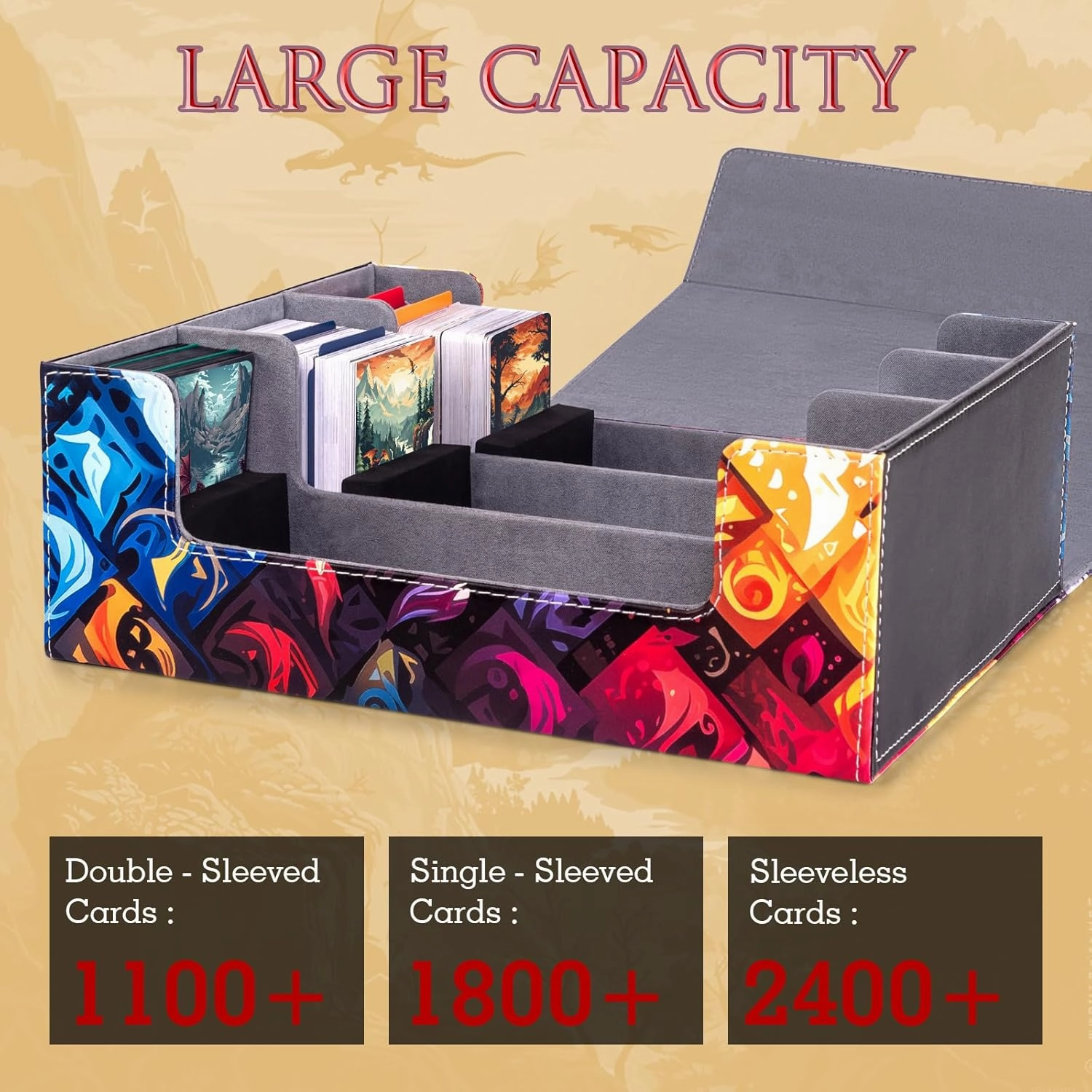 Card Deck Box compatible with MTG Card - Holds 1800  Cards, Card Deck Case, Card Storage Box fits TCG/PTCG/YGO Cards and Sport Cards with 10 Dividers - Ethereal Elemental Grid
