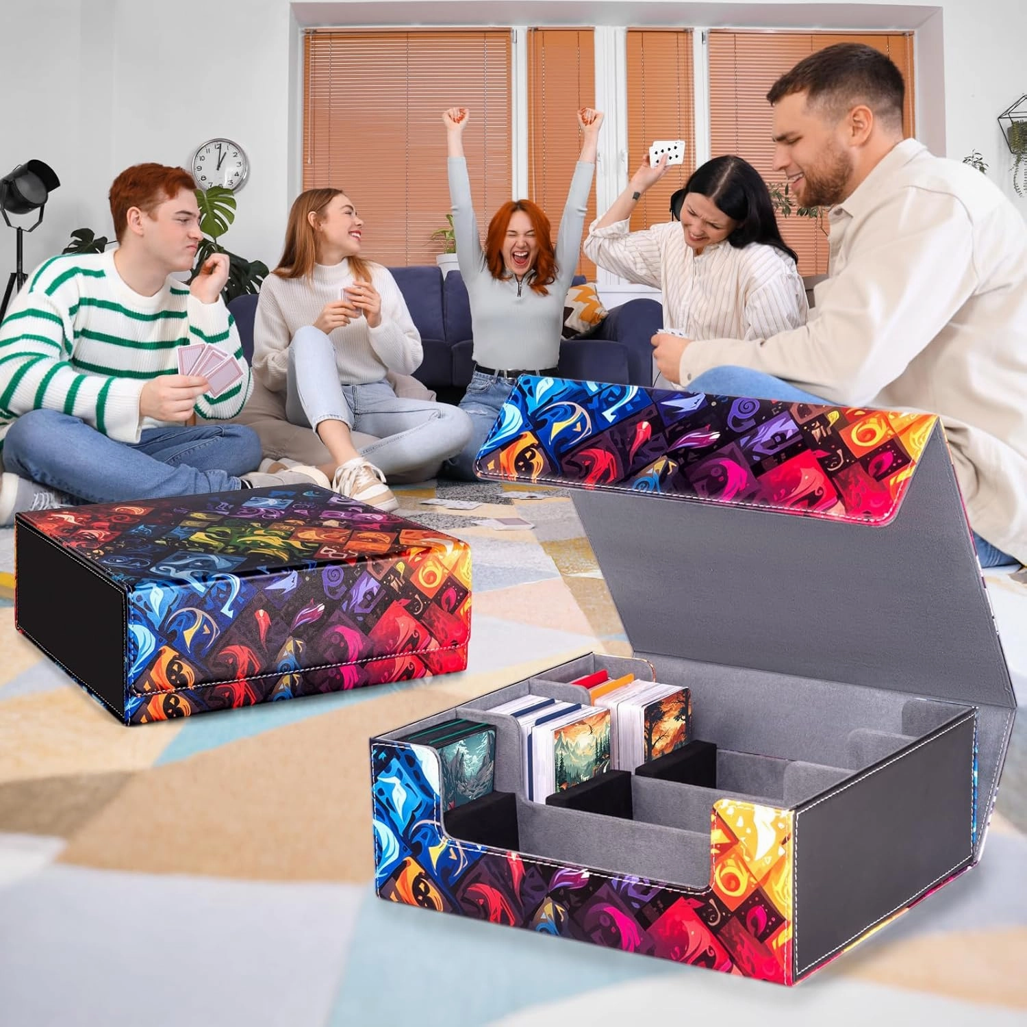 Card Deck Box compatible with MTG Card - Holds 1800  Cards, Card Deck Case, Card Storage Box fits TCG/PTCG/YGO Cards and Sport Cards with 10 Dividers - Ethereal Elemental Grid
