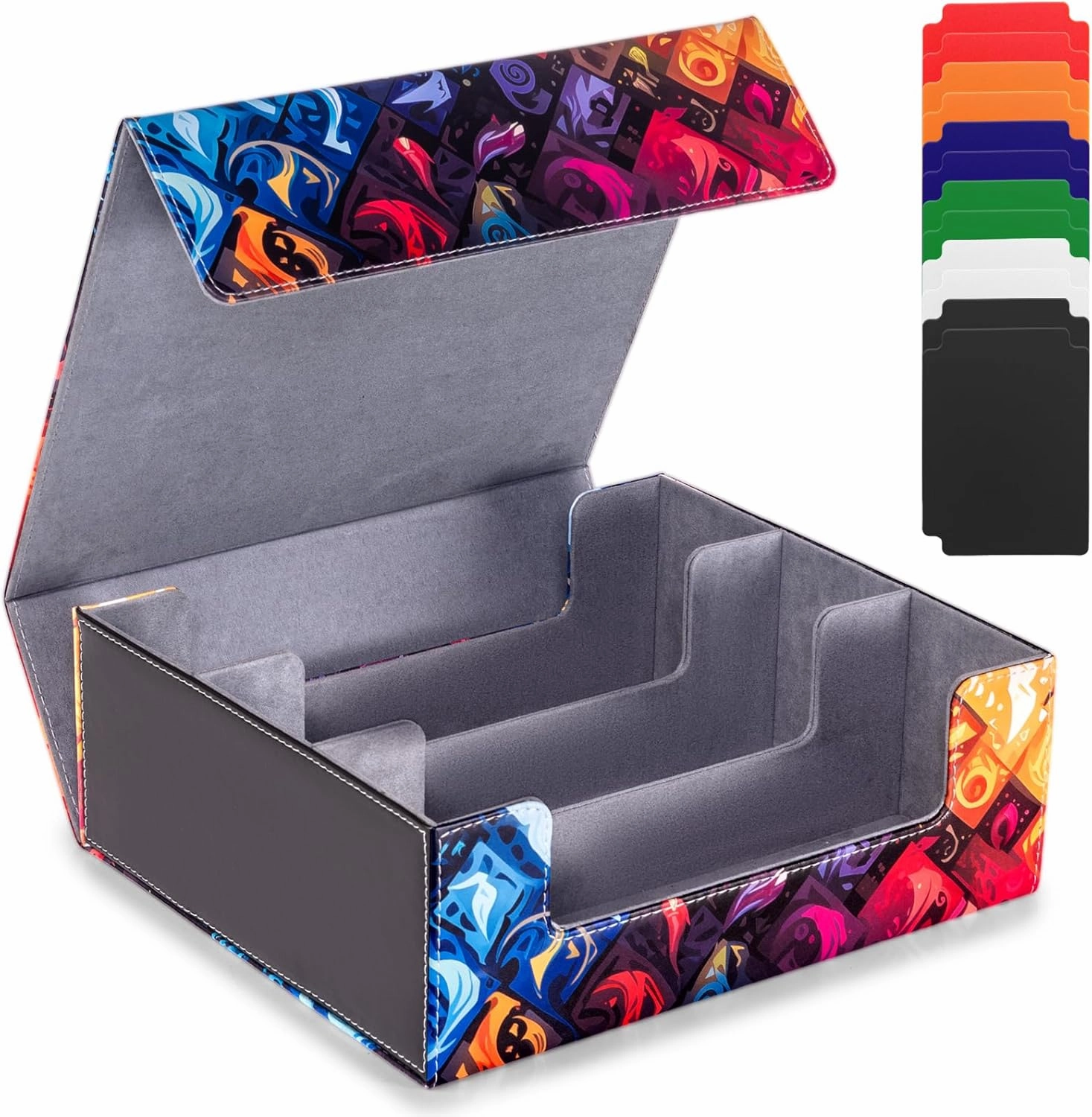 Card Deck Box compatible with MTG Card - Holds 1800  Cards, Card Deck Case, Card Storage Box fits TCG/PTCG/YGO Cards and Sport Cards with 10 Dividers - Ethereal Elemental Grid