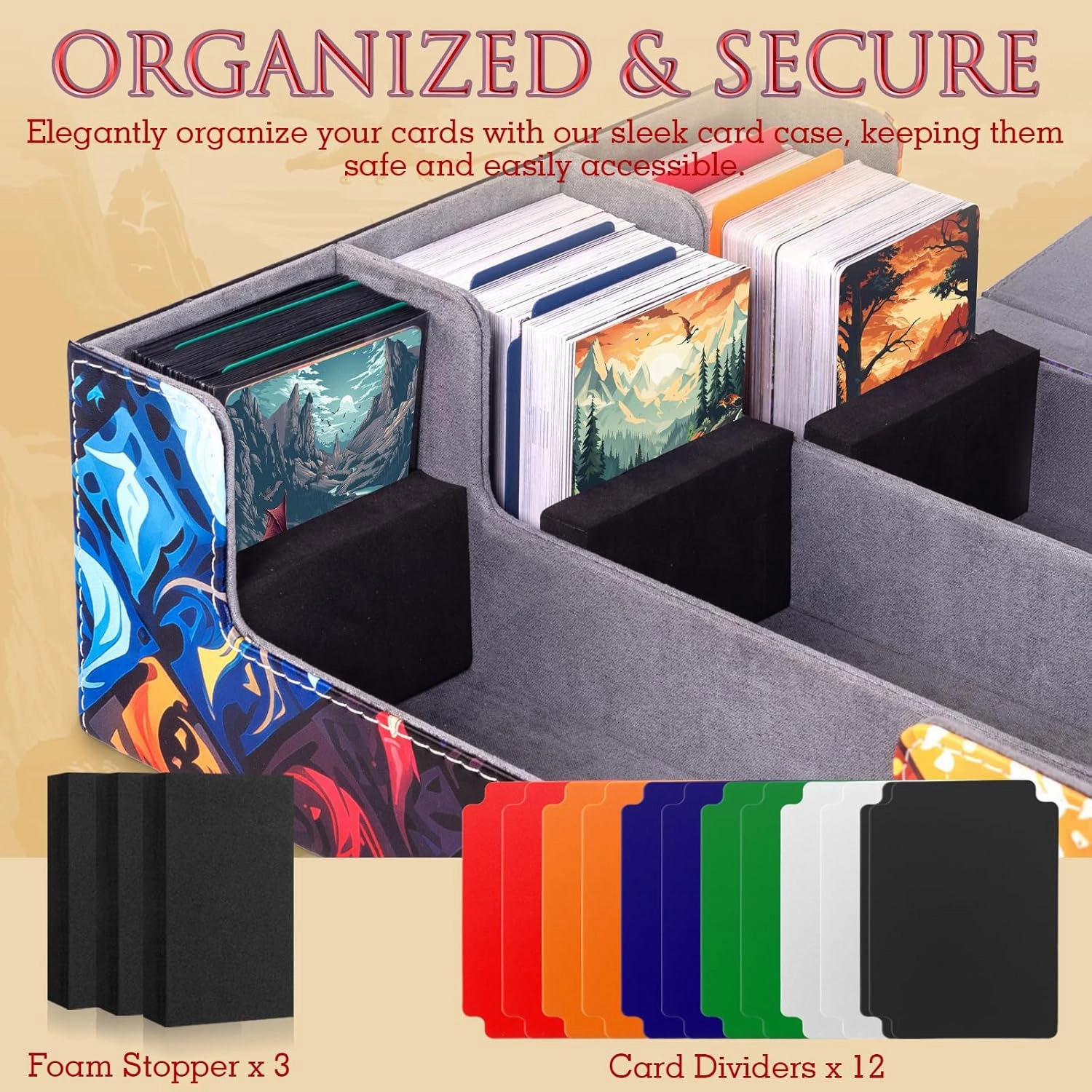 Card Deck Box compatible with MTG Card - Holds 1800  Cards, Card Deck Case, Card Storage Box fits TCG/PTCG/YGO Cards and Sport Cards with 10 Dividers - Ethereal Elemental Grid