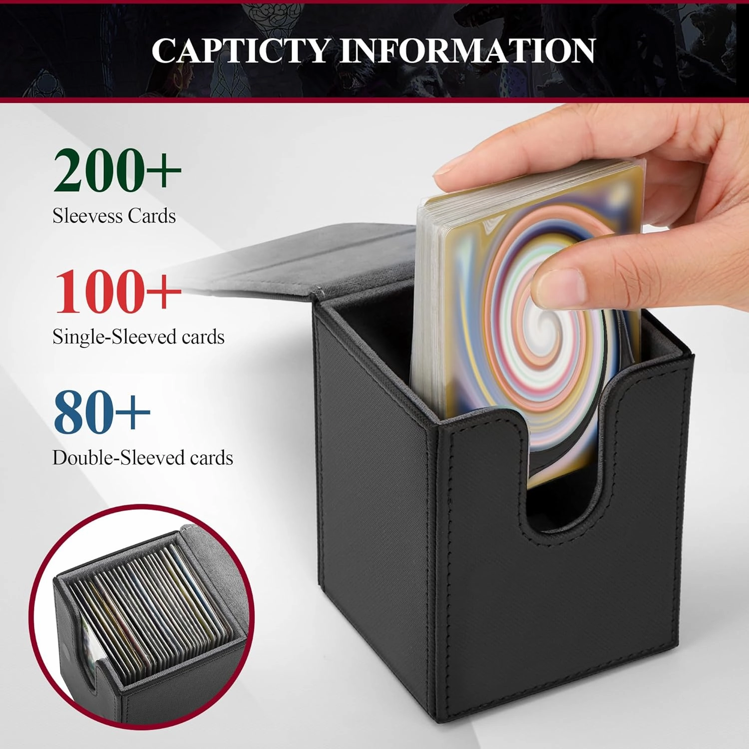 Card Deck Box for MTG Card Storage Box Holds 100 Plus Single Sleeved Cards, Microfiber Lining and LeatherBox Compatible (Blue,Green,White)
