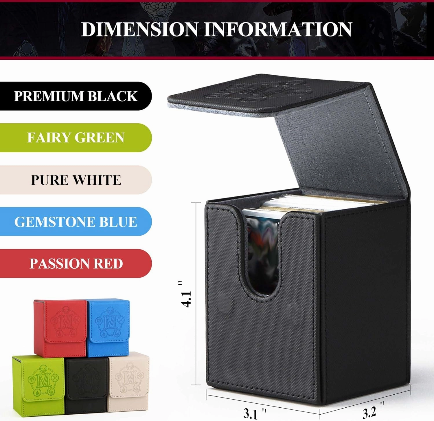 Card Deck Box for MTG Card Storage Box Holds 100 Plus Single Sleeved Cards, Microfiber Lining and LeatherBox Compatible (Blue,Green,White)