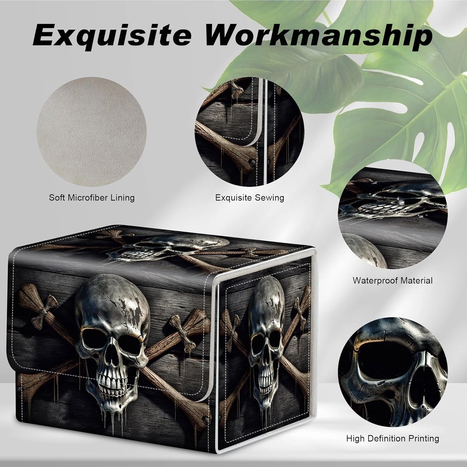 Card Game Storage Box TCG Deck Box MTG Card Box Organizer Trading Card Case Commander Deck Box TCG Card Storage Box Magnetic Closure Creative Pattern Up to 200 Cards, A Skull On A Wood