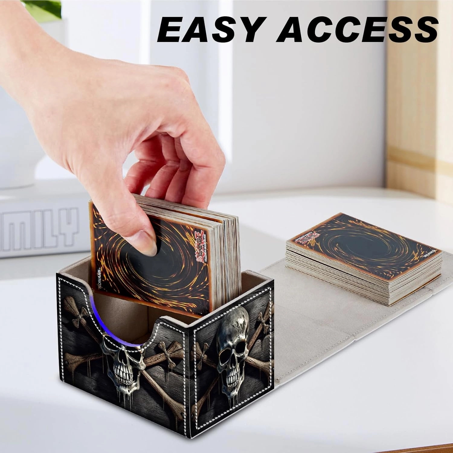Card Game Storage Box TCG Deck Box MTG Card Box Organizer Trading Card Case Commander Deck Box TCG Card Storage Box Magnetic Closure Creative Pattern Up to 200 Cards, A Skull On A Wood