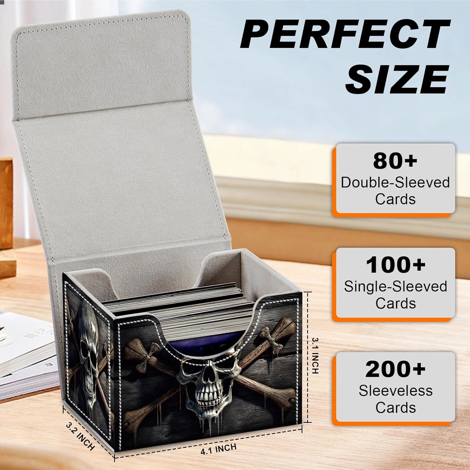Card Game Storage Box TCG Deck Box MTG Card Box Organizer Trading Card Case Commander Deck Box TCG Card Storage Box Magnetic Closure Creative Pattern Up to 200 Cards, A Skull On A Wood