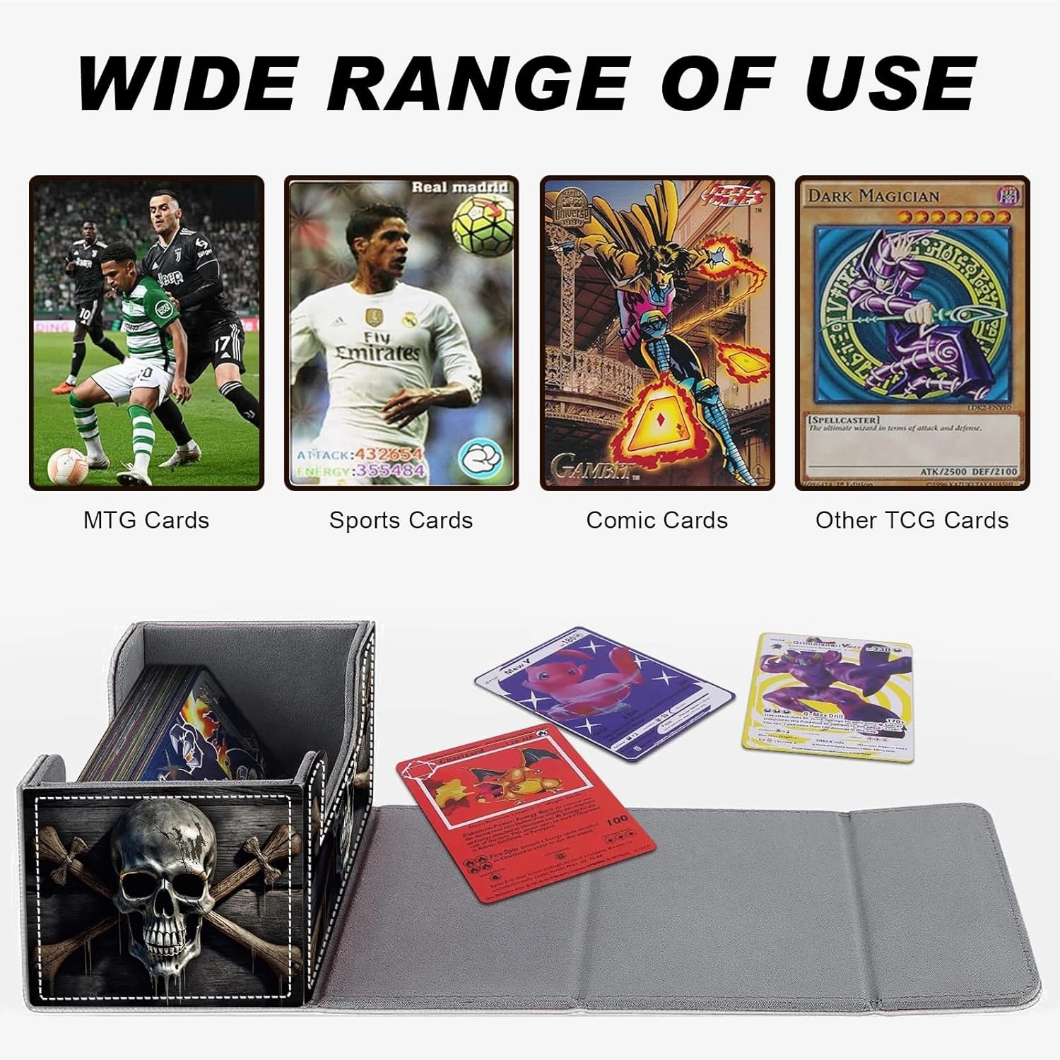 Card Game Storage Box TCG Deck Box MTG Card Box Organizer Trading Card Case Commander Deck Box TCG Card Storage Box Magnetic Closure Creative Pattern Up to 200 Cards, A Skull On A Wood