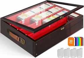 Card Storage Box for Trading Cards 7200 , Wooden Card Deck Case with 30 Dividers and 4 Supporters, Commander Storage Box with Acrylic Lid Fit for MTG, YuGiOh, Sport Cards
