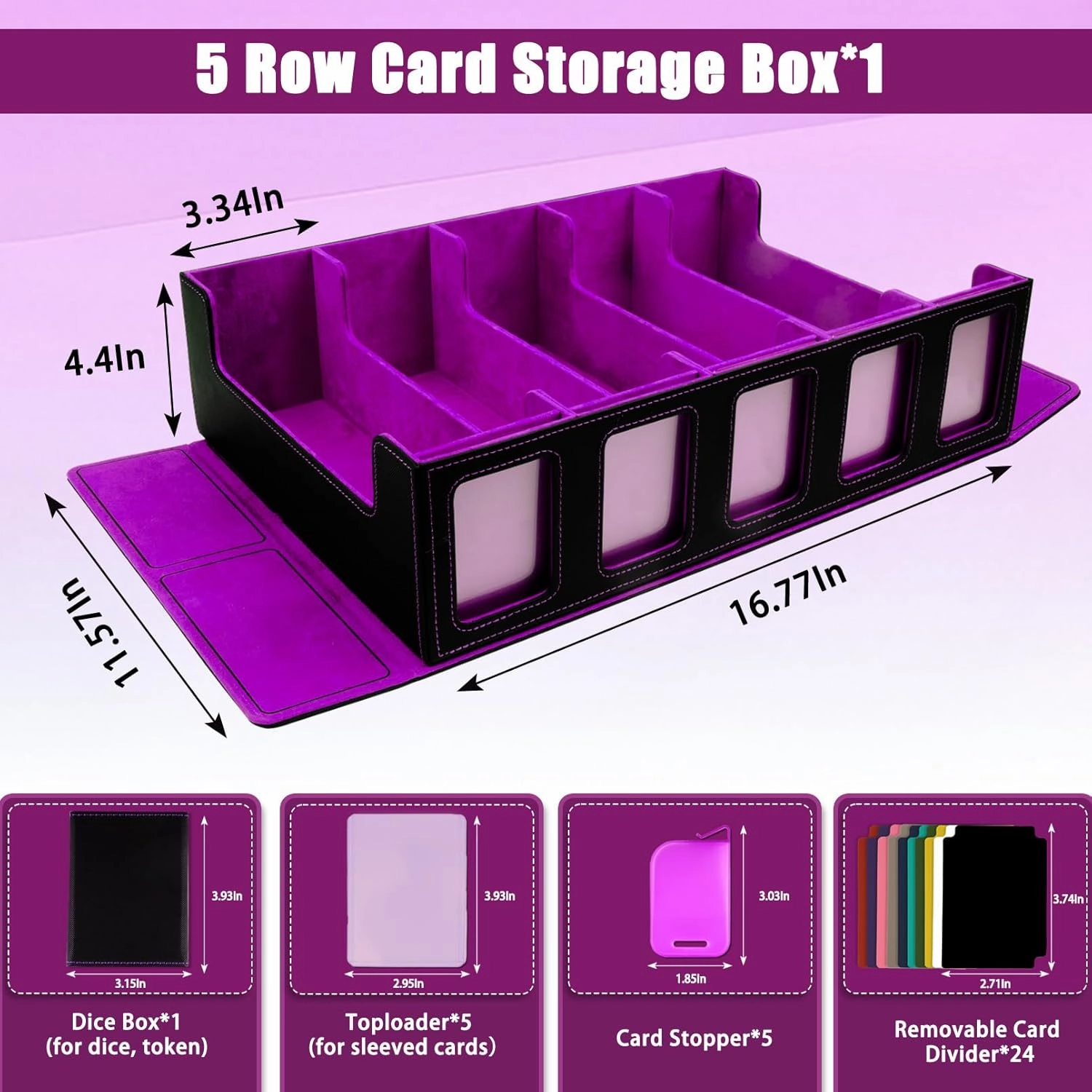 Card Storage Box with Commander Display 5-Row Deck Case with Removable Lid 3900  Card Deck Box for MTG TCG Sports Card, 5 Toploaders, 5 Stoppers, 30 Dividers,1 Dice Tray