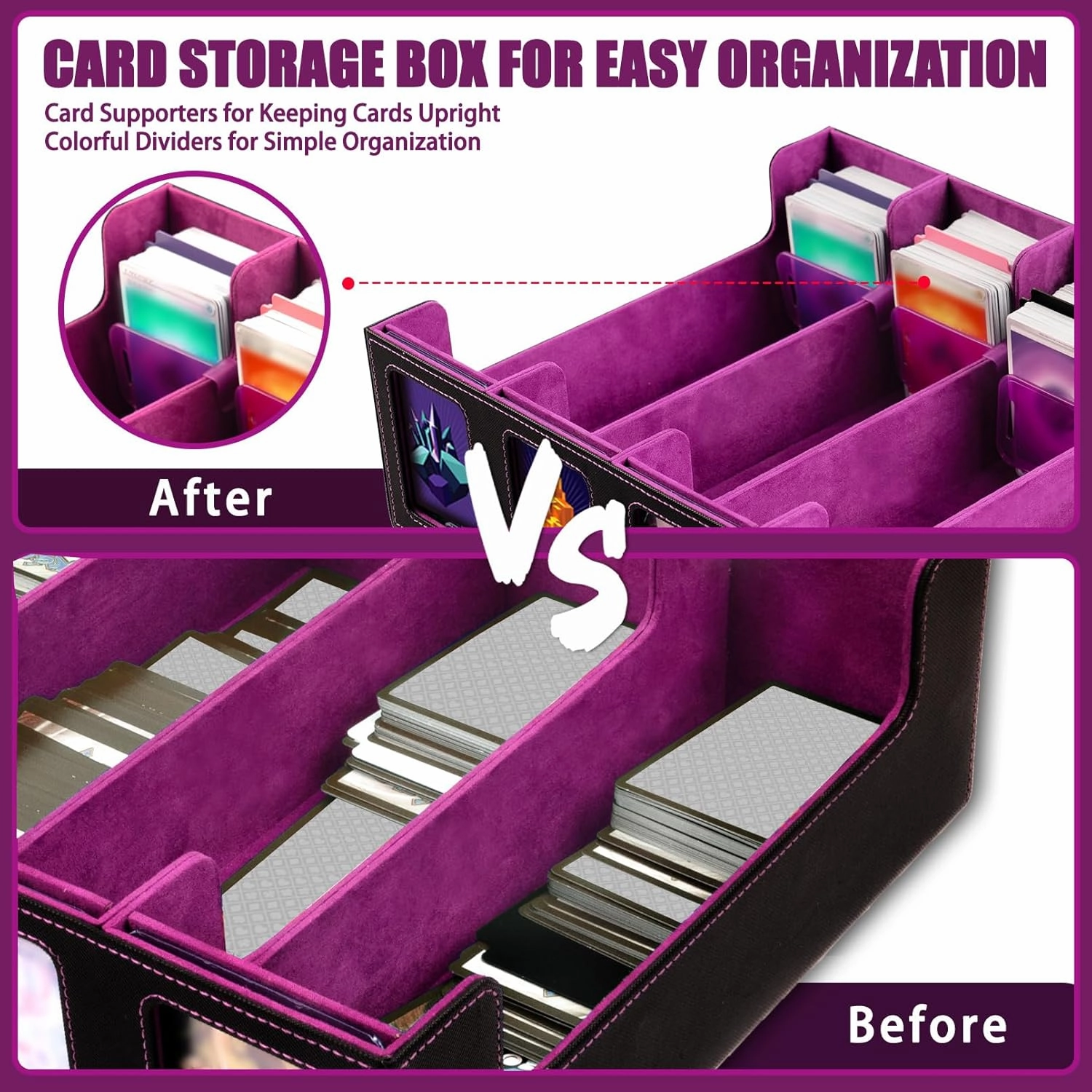 Card Storage Box with Commander Display 5-Row Deck Case with Removable Lid 3900  Card Deck Box for MTG TCG Sports Card, 5 Toploaders, 5 Stoppers, 30 Dividers,1 Dice Tray