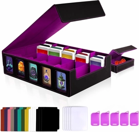 Card Storage Box with Commander Display 5-Row Deck Case with Removable Lid 3900  Card Deck Box for MTG TCG Sports Card, 5 Toploaders, 5 Stoppers, 30 Dividers,1 Dice Tray