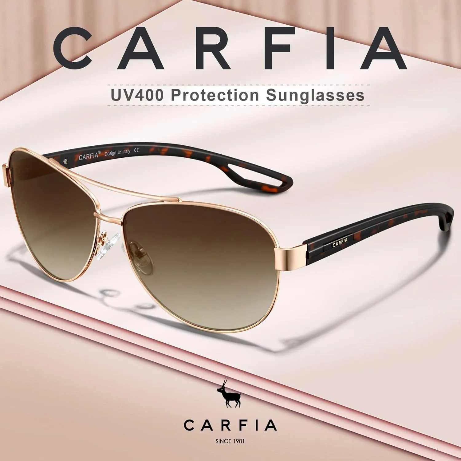 CARFIA Polarized Sunglasses for Women UV Protection Ultra-Lightweight Comfort Metal Frame Driving Glasses CA3210