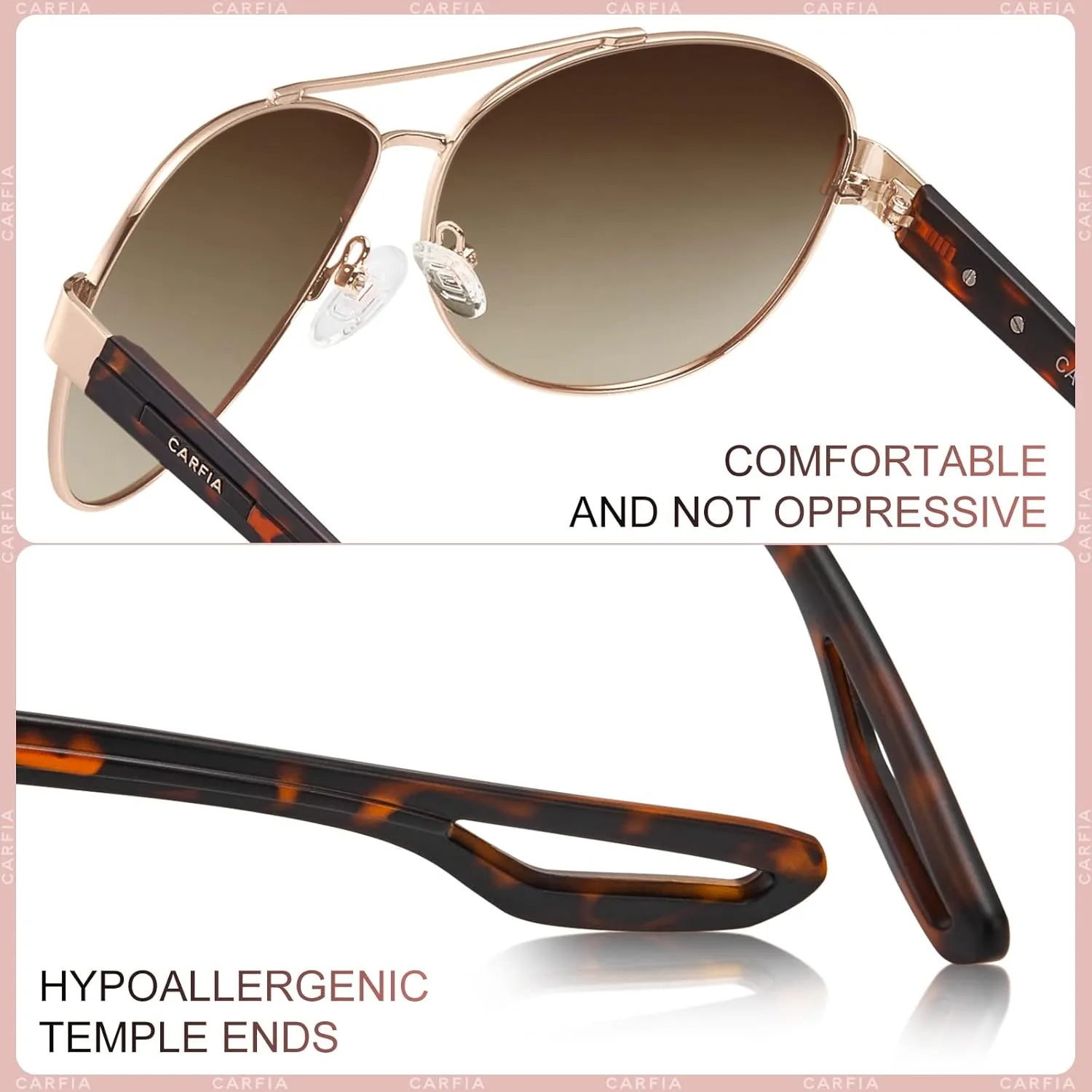 CARFIA Polarized Sunglasses for Women UV Protection Ultra-Lightweight Comfort Metal Frame Driving Glasses CA3210