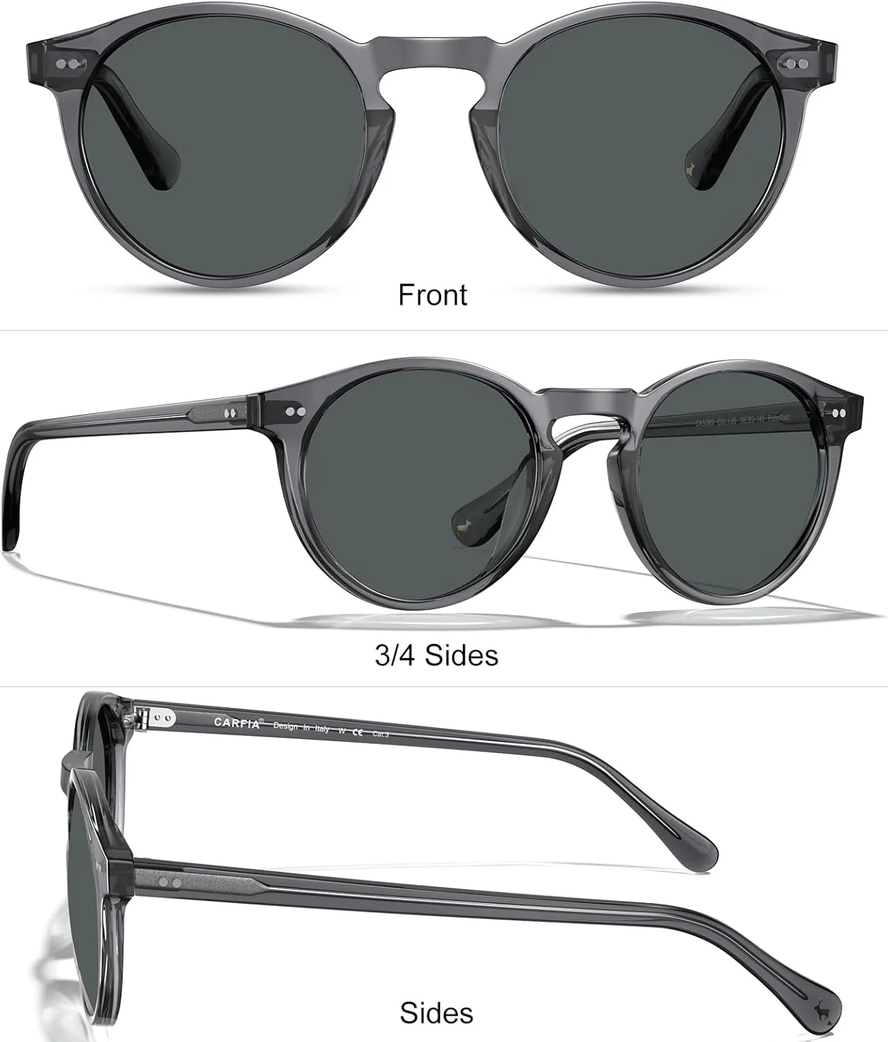 CARFIA Round Acetate Mens Sunglasses Polarized UV Protection Classic Retro Sun Glasses CA5289L