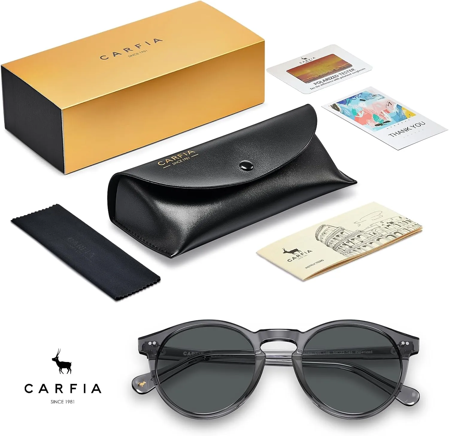 CARFIA Round Acetate Mens Sunglasses Polarized UV Protection Classic Retro Sun Glasses CA5289L