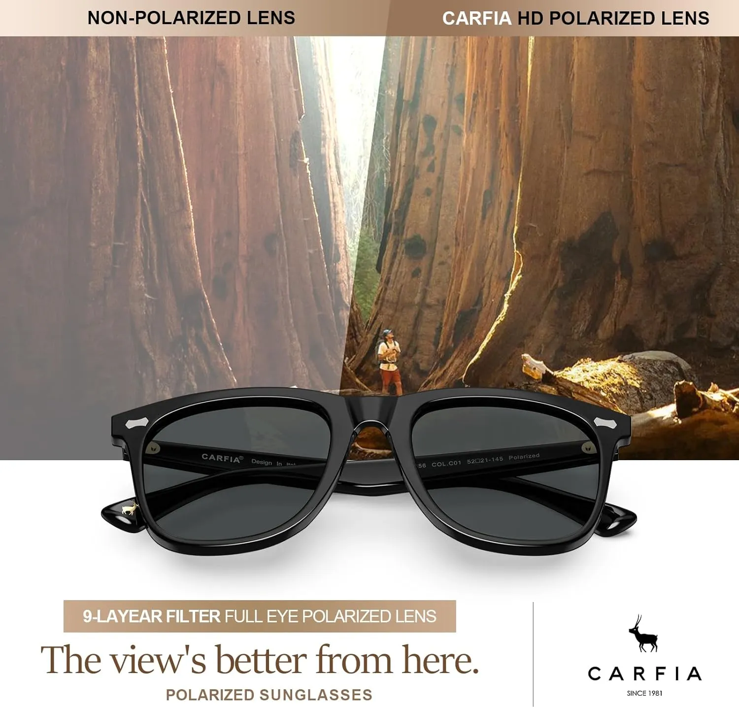 CARFIA Square Polarized Sunglasses for Men UV400 Protection Retro Acetate Italian Hand-crafted Driving Shades