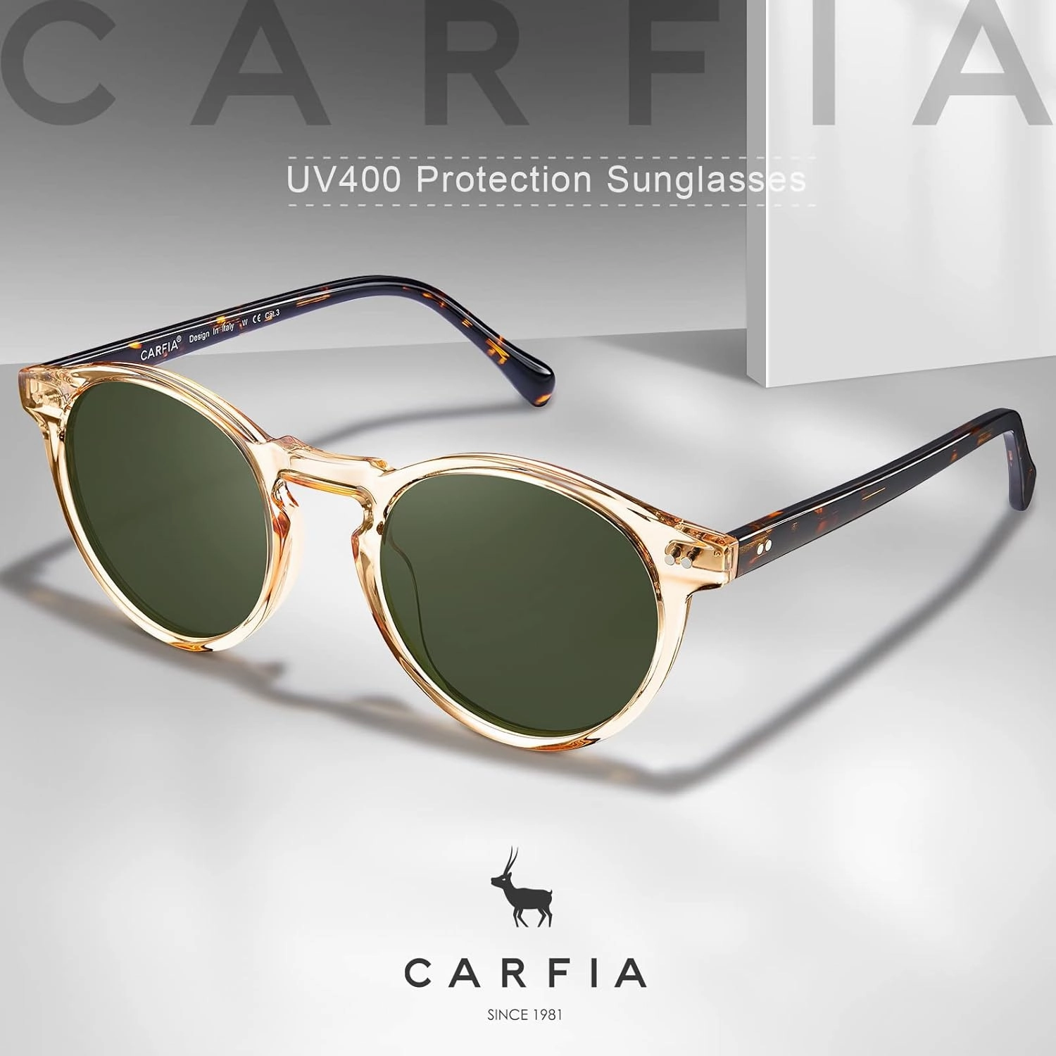 CARFIA Round Acetate Mens Sunglasses Polarized UV Protection Classic Retro Sun Glasses CA5289L