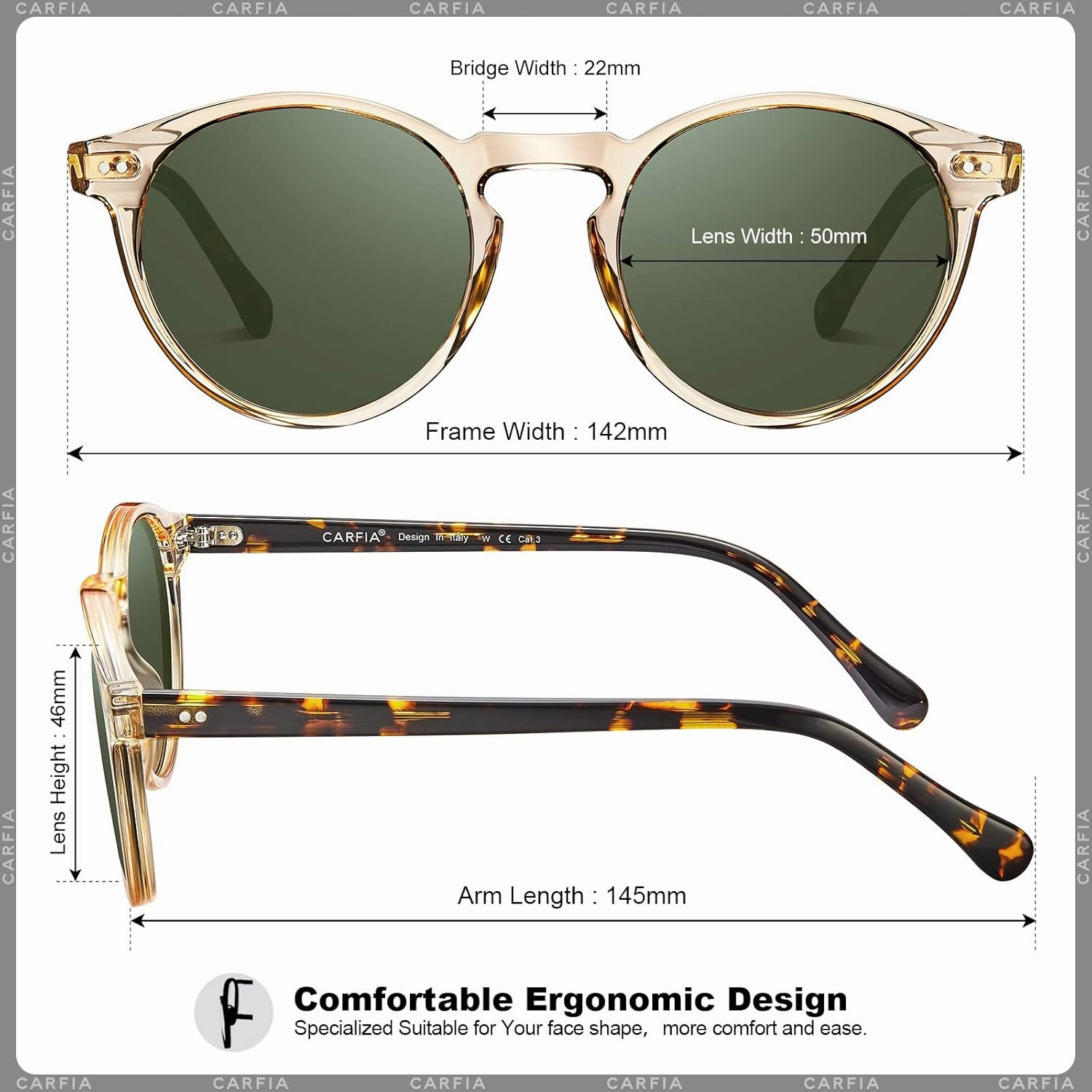 CARFIA Round Acetate Mens Sunglasses Polarized UV Protection Classic Retro Sun Glasses CA5289L