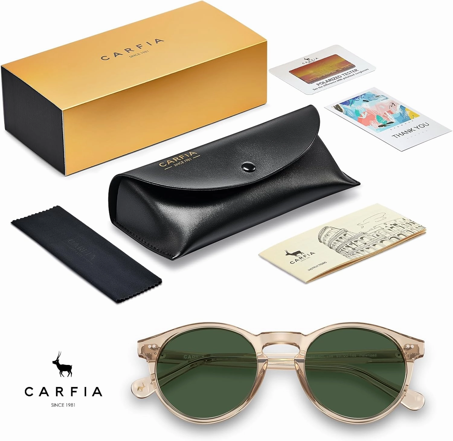 CARFIA Round Acetate Mens Sunglasses Polarized UV Protection Classic Retro Sun Glasses CA5289L