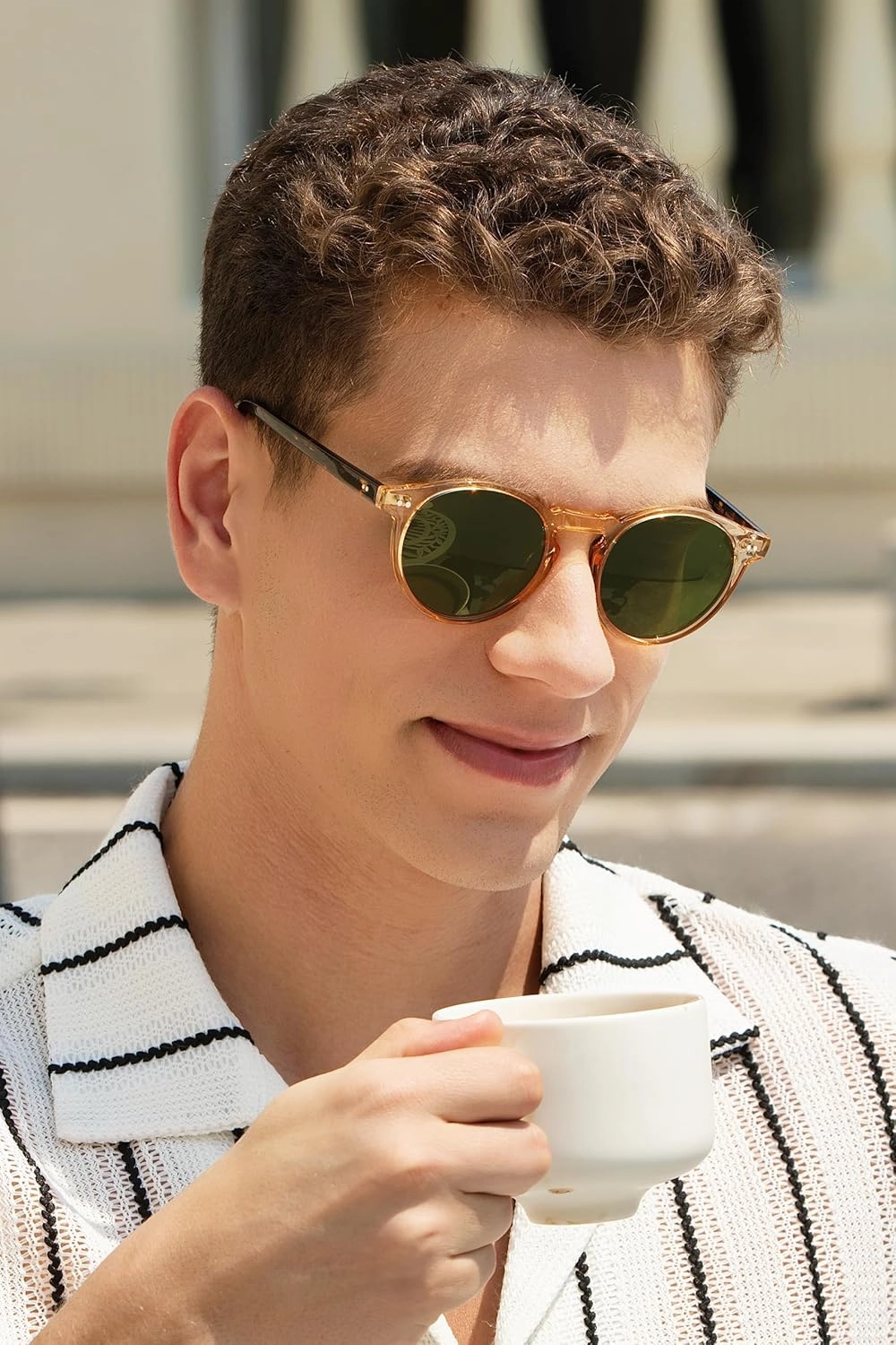 CARFIA Round Acetate Mens Sunglasses Polarized UV Protection Classic Retro Sun Glasses CA5289L