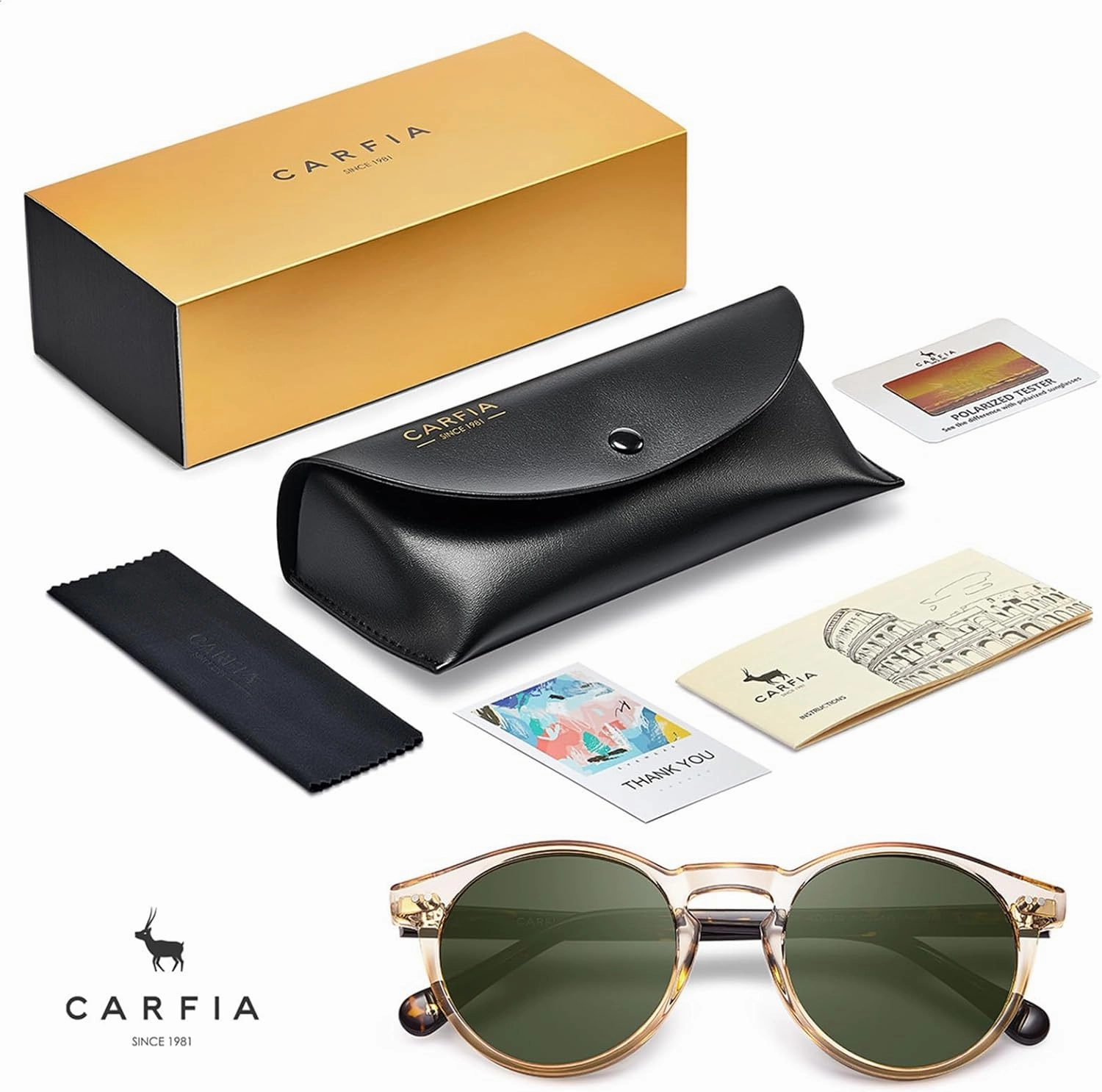 CARFIA Round Acetate Mens Sunglasses Polarized UV Protection Classic Retro Sun Glasses CA5289L