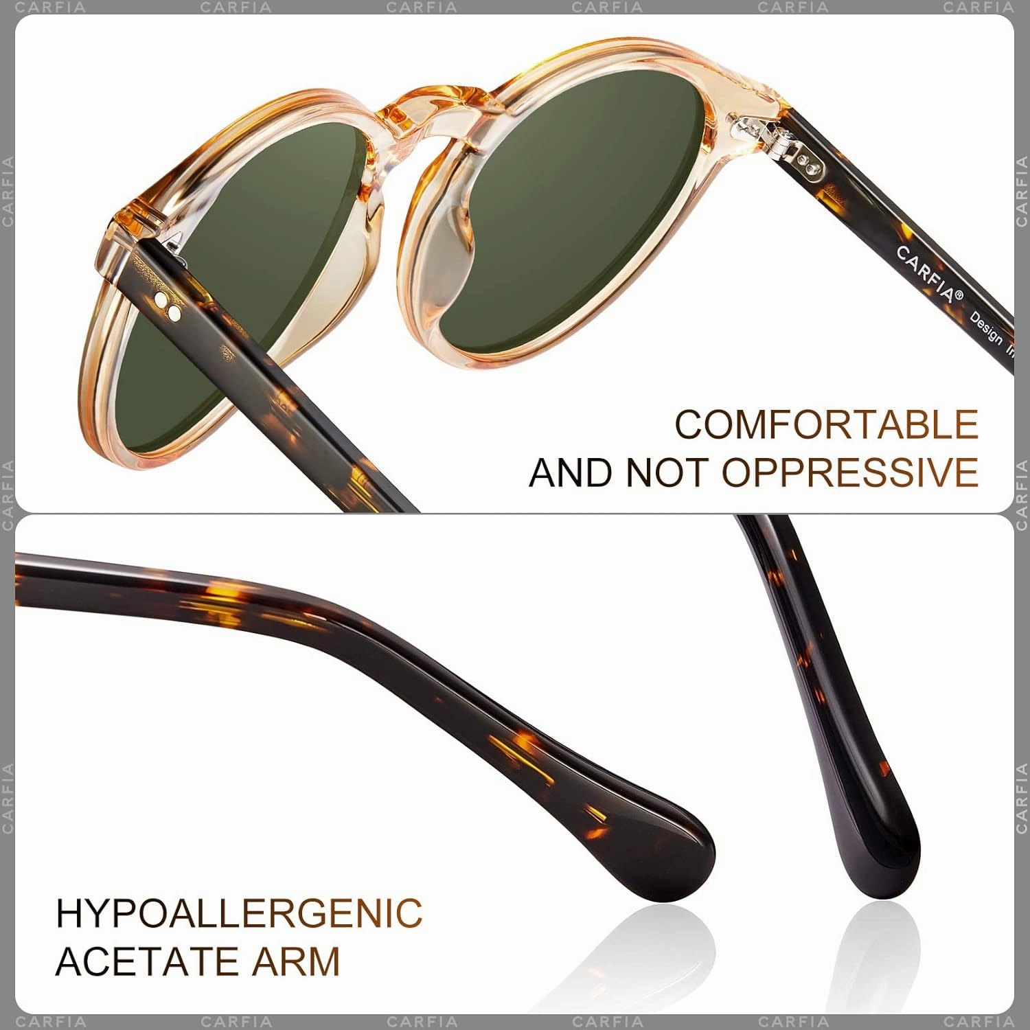 CARFIA Round Acetate Mens Sunglasses Polarized UV Protection Classic Retro Sun Glasses CA5289L