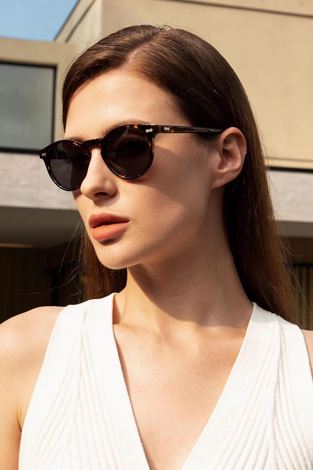 CARFIA Round Acetate Polarized Sunglasses for Women Small Face UV Protection with Leather Case CA5288