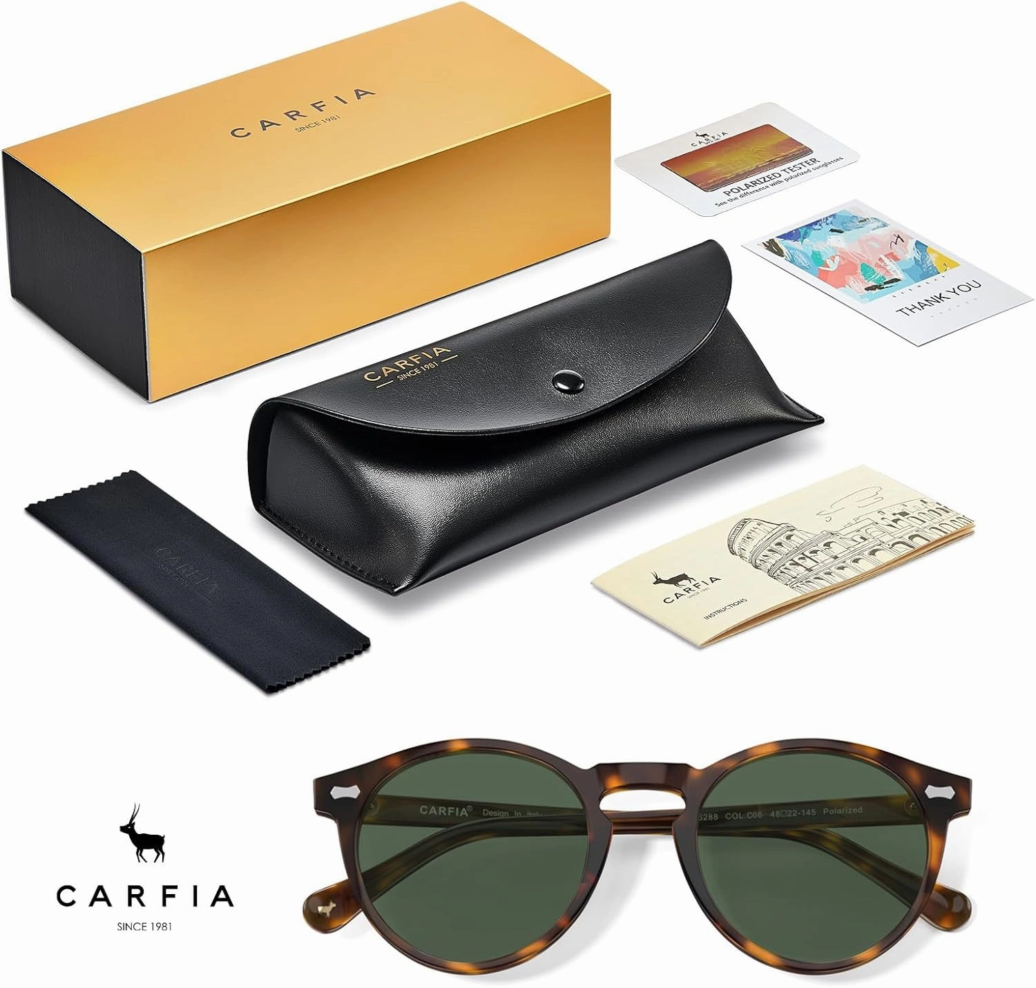 CARFIA Round Acetate Polarized Sunglasses for Women Small Face UV Protection with Leather Case CA5288