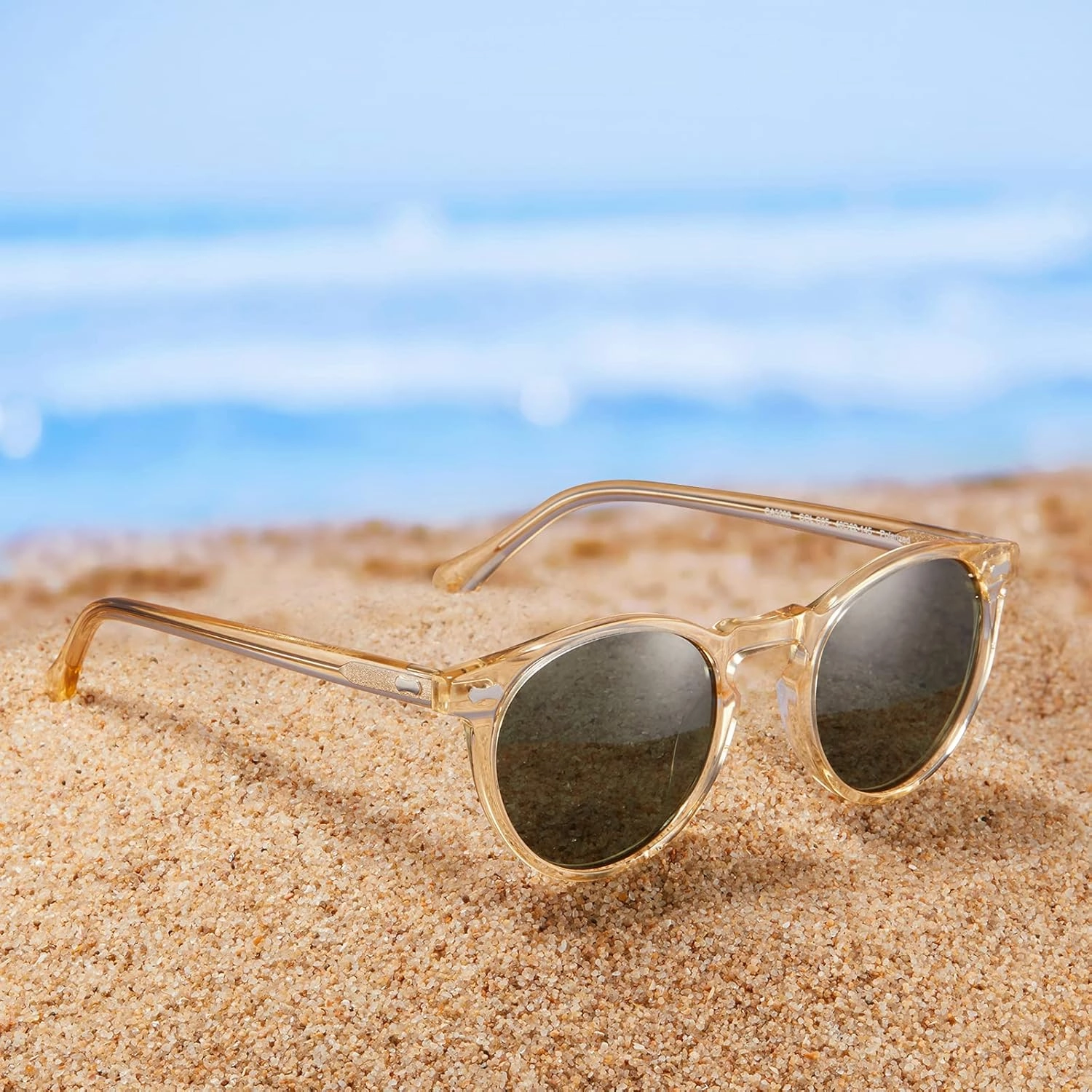 CARFIA Round Acetate Polarized Sunglasses for Women Small Face UV Protection with Leather Case CA5288
