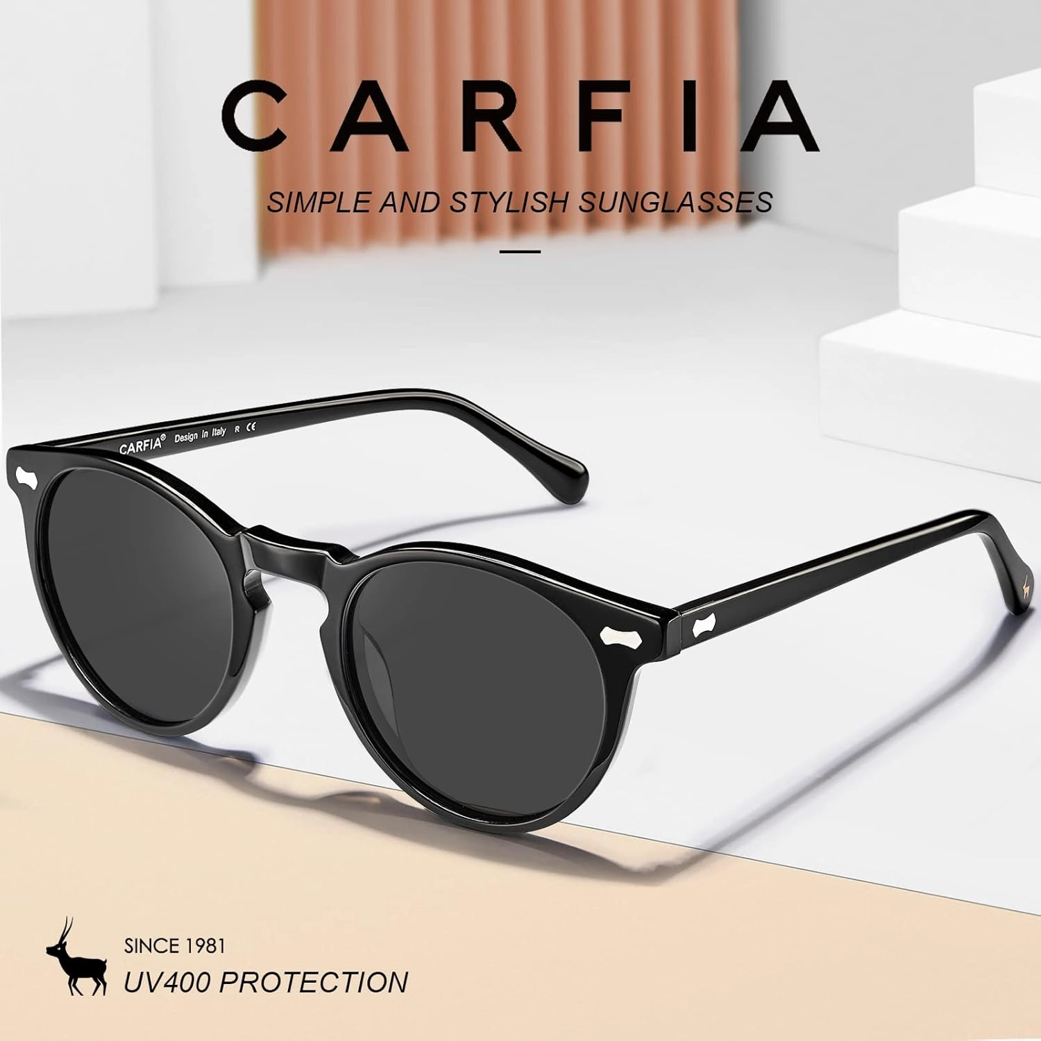 CARFIA Round Acetate Polarized Sunglasses for Women Small Face UV Protection with Leather Case CA5288