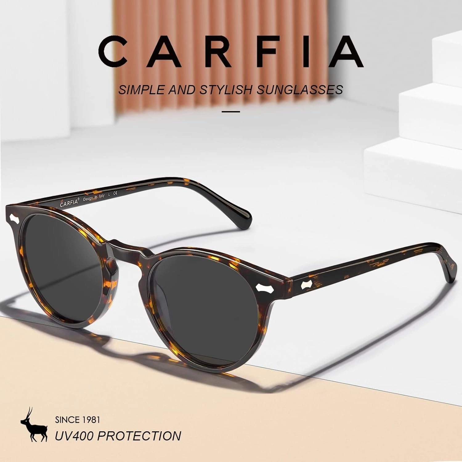 CARFIA Round Acetate Polarized Sunglasses for Women Small Face UV Protection with Leather Case CA5288