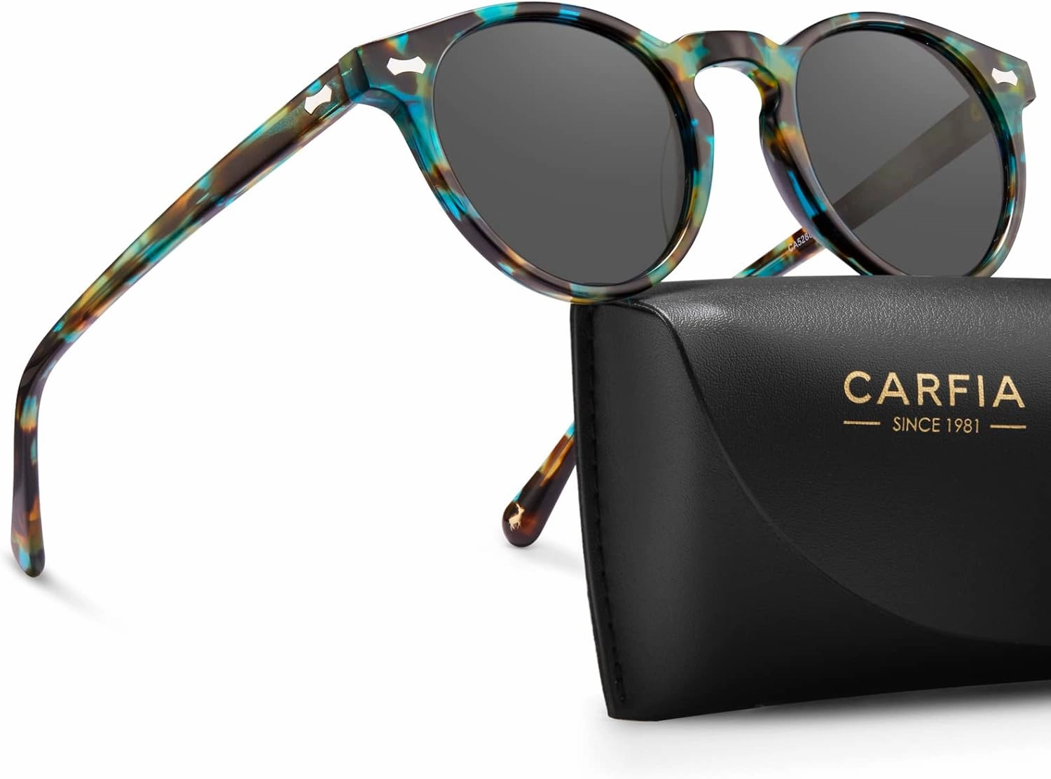 CARFIA Round Acetate Polarized Sunglasses for Women Small Face UV Protection with Leather Case CA5288