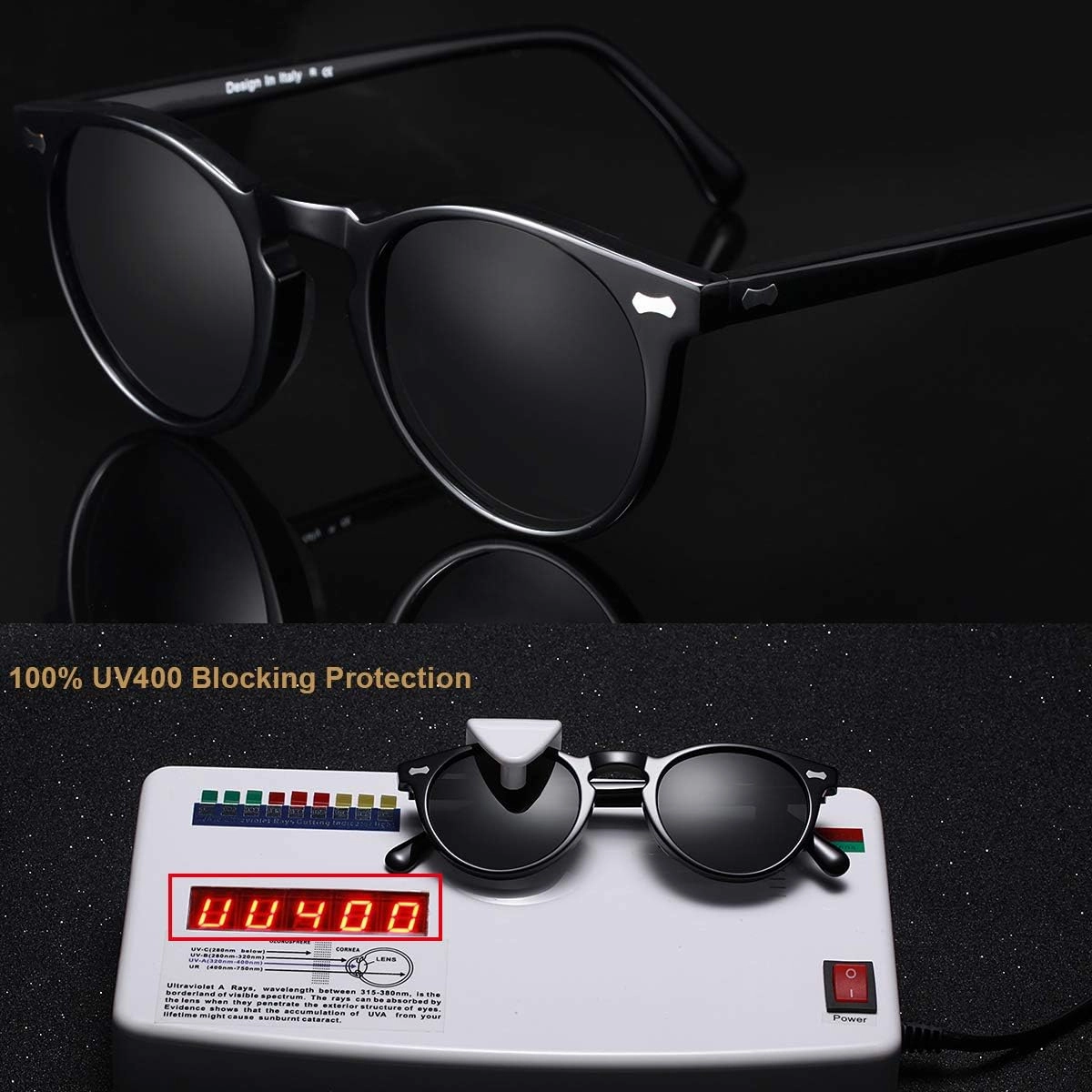 CARFIA Round Acetate Polarized Sunglasses for Women Small Face UV Protection with Leather Case CA5288