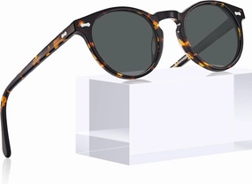 CARFIA Round Acetate Polarized Sunglasses for Women Small Face UV Protection with Leather Case CA5288