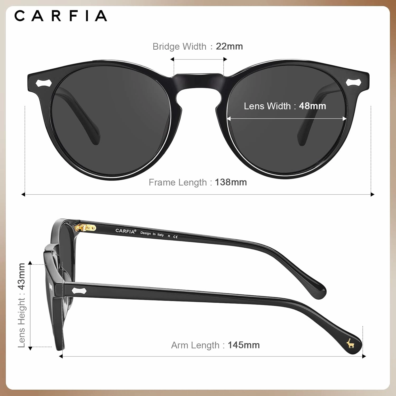 CARFIA Round Acetate Polarized Sunglasses for Women Small Face UV Protection with Leather Case CA5288
