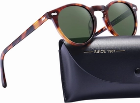 CARFIA Round Acetate Polarized Sunglasses for Women Small Face UV Protection with Leather Case CA5288