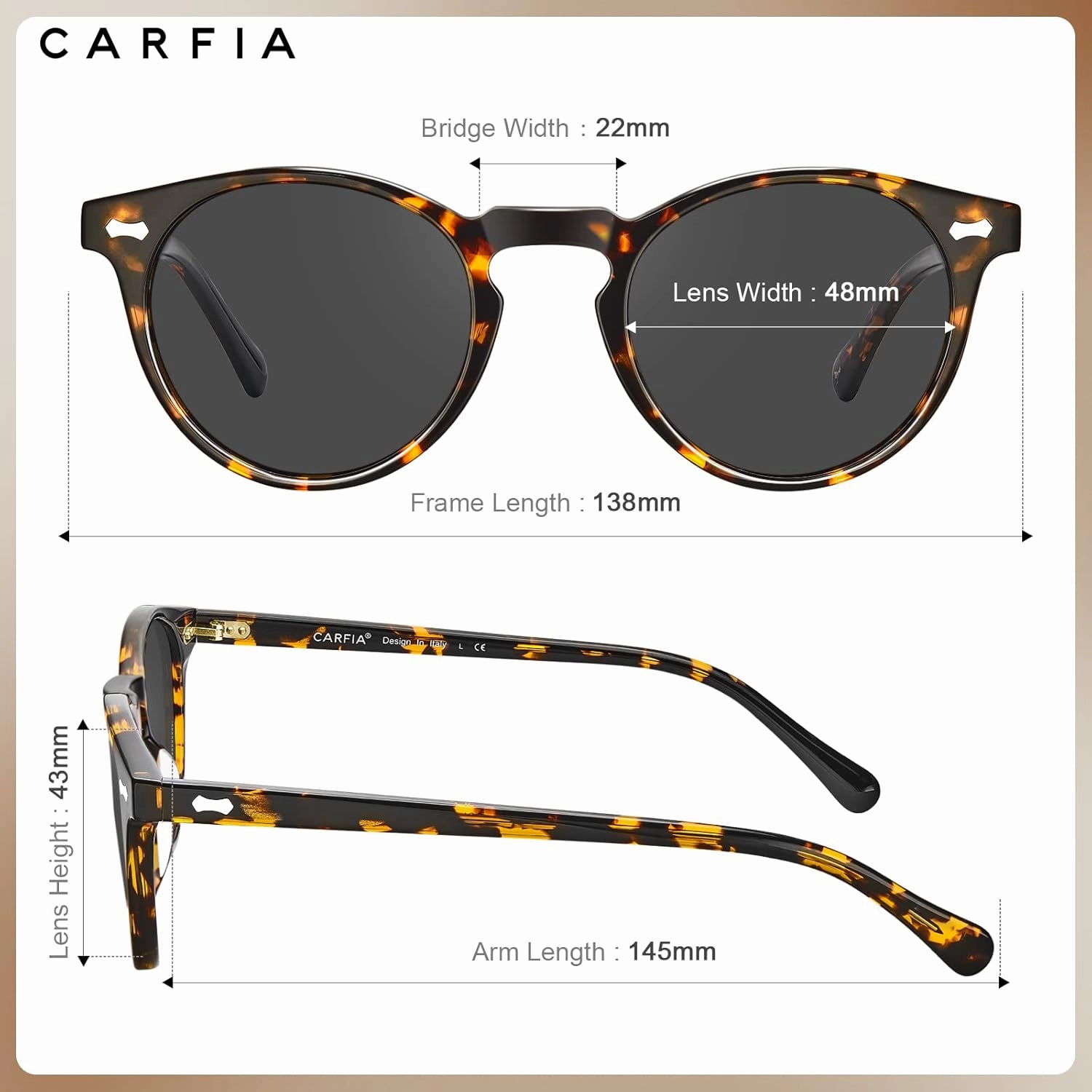 CARFIA Round Acetate Polarized Sunglasses for Women Small Face UV Protection with Leather Case CA5288