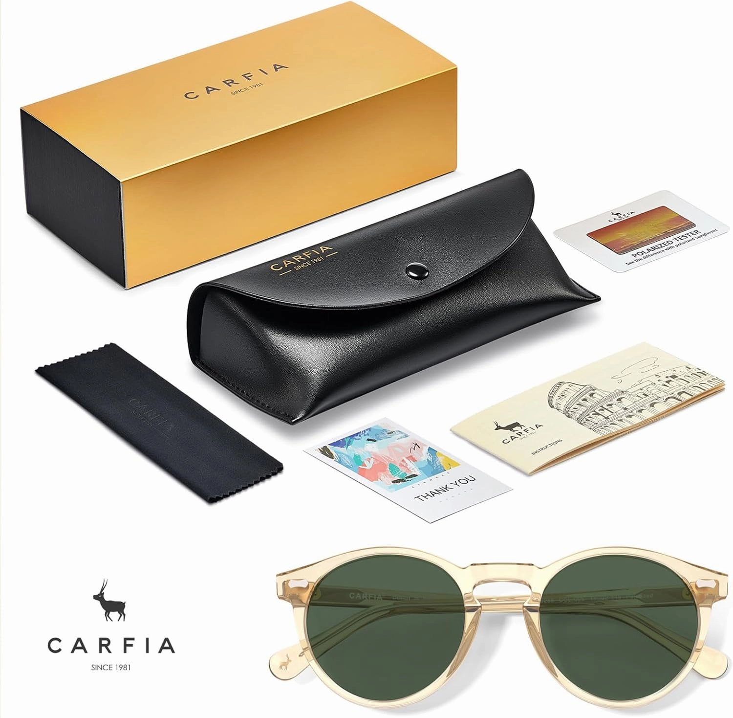 CARFIA Round Acetate Polarized Sunglasses for Women Small Face UV Protection with Leather Case CA5288