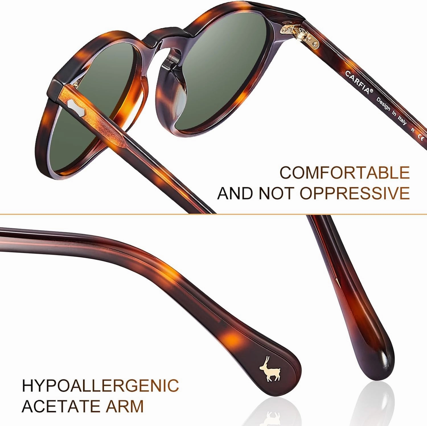 CARFIA Round Acetate Polarized Sunglasses for Women Small Face UV Protection with Leather Case CA5288