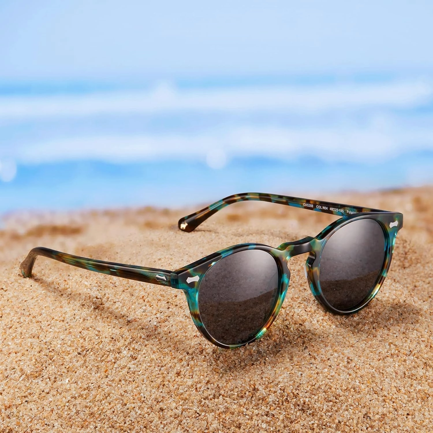CARFIA Round Acetate Polarized Sunglasses for Women Small Face UV Protection with Leather Case CA5288